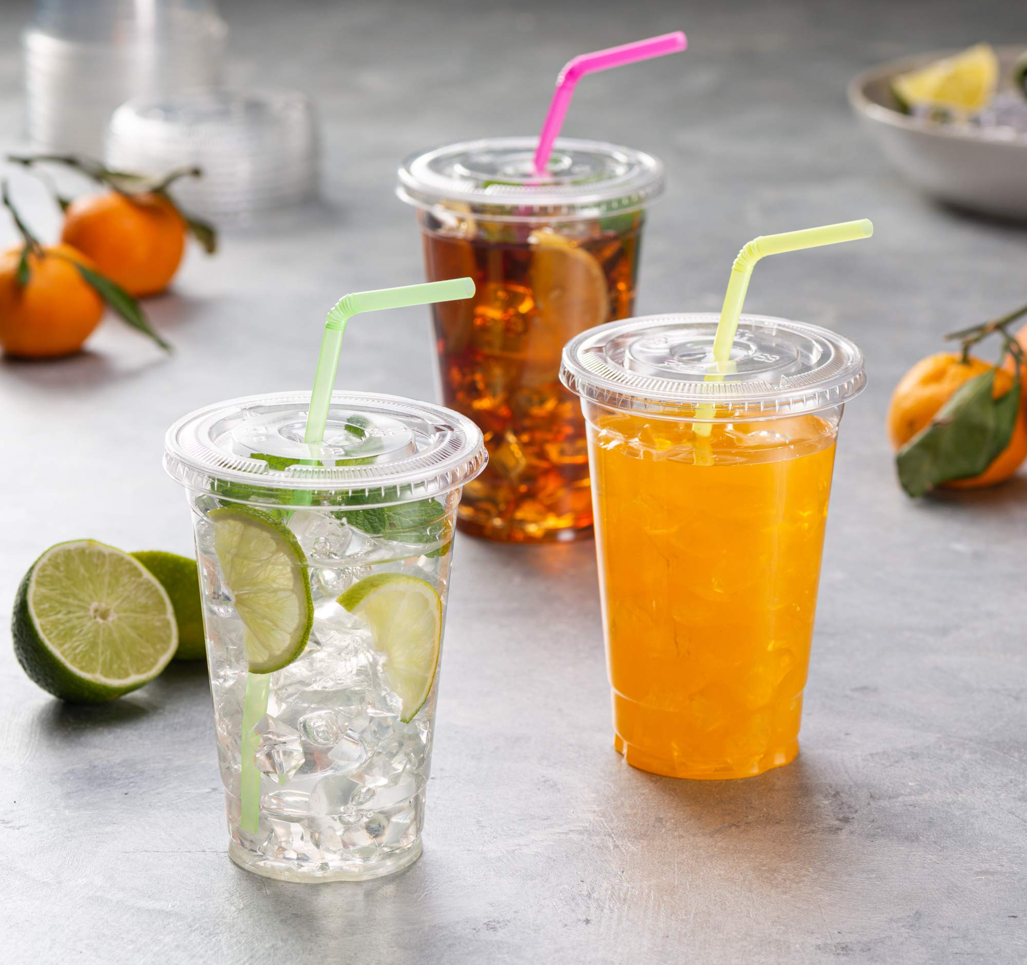 50 Sets - 20 Oz Clear PET Plastic Cups with Lids for Iced Coffee, Cold Drinks, Milkshakes, Smoothies - Disposable Party Cups for Events, BBQs, Picnics & Home Use