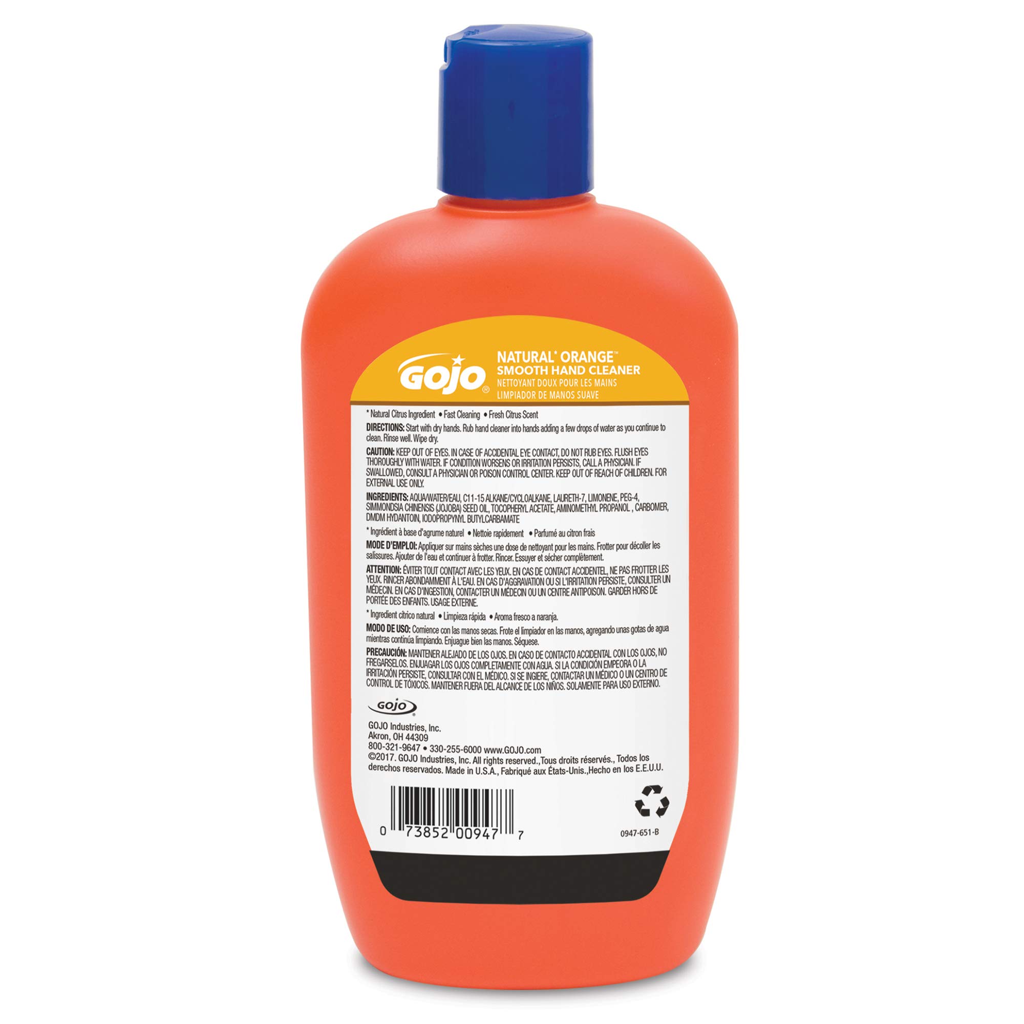 GOJO NATURAL ORANGE Smooth Hand Cleaner, 14 fl oz - Fast-Acting Lotion for Dry & Dirty Hands - Flip-Top Squeeze Bottle (Pack of 12) - Perfect for Mechanics, Gardeners & Outdoor Work - 0947-12