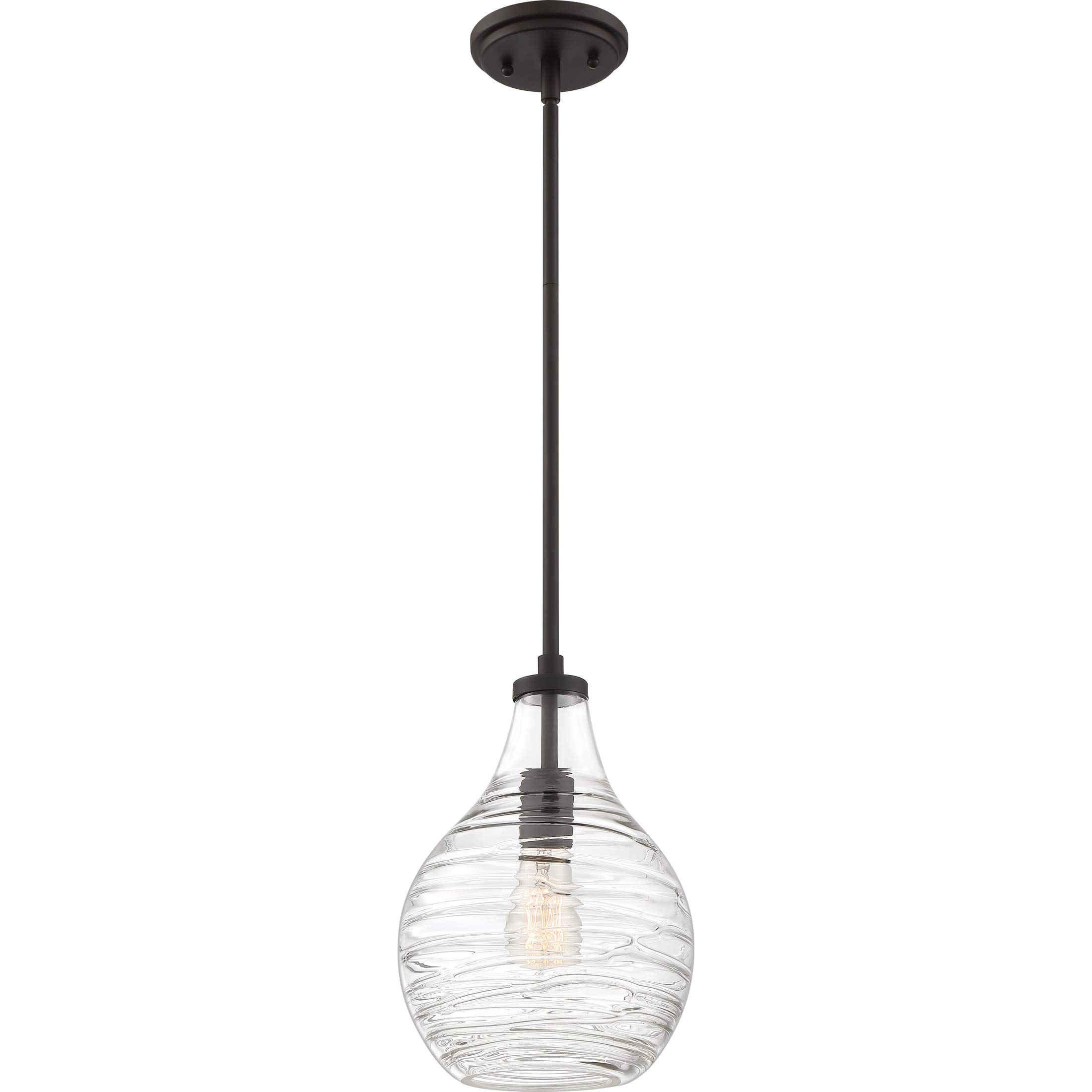 Quoizel Genie Mini Pendant Light - 9 Inch Old Bronze Globe Ceiling Fixture with Handmade Ripple Glass, 1-Light Hanging Lamp (Max Height 51