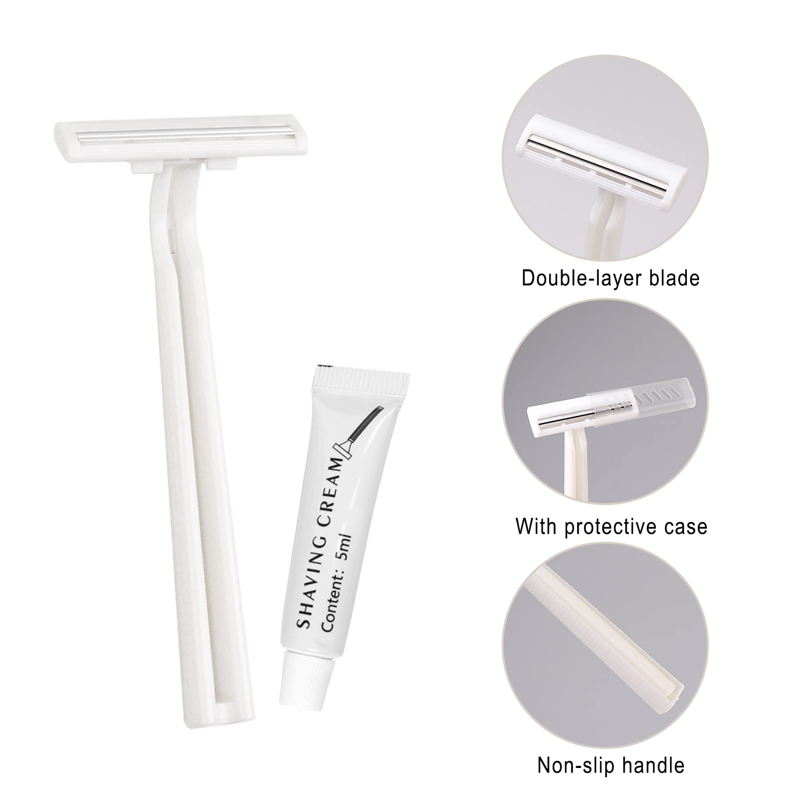 Bulk Disposable Razors with Blade Cover - 30 Pack, Individually Wrapped White Razors with Shaving Cream | Perfect for Hotels, Nursing Homes, Shelters & Travel Essentials