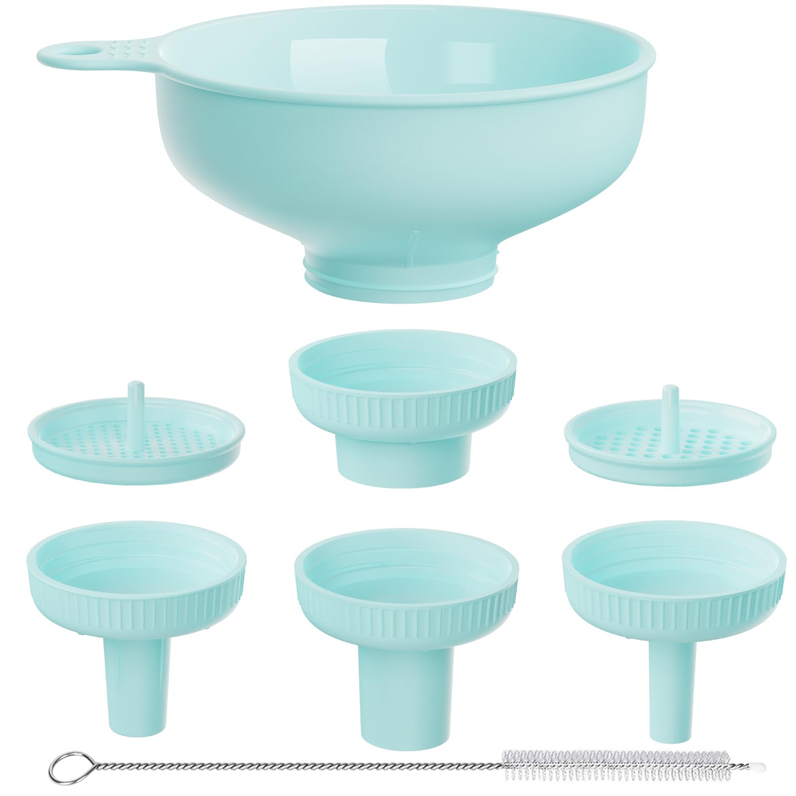 Wide Mouth Kitchen Funnel Set - 4 Size Food Grade Plastic Canning Funnels with 2 Strainers for Bottles, Jars & Bags (Teal) - Perfect for Home Canning, Cooking Oil Transfer & DIY Projects