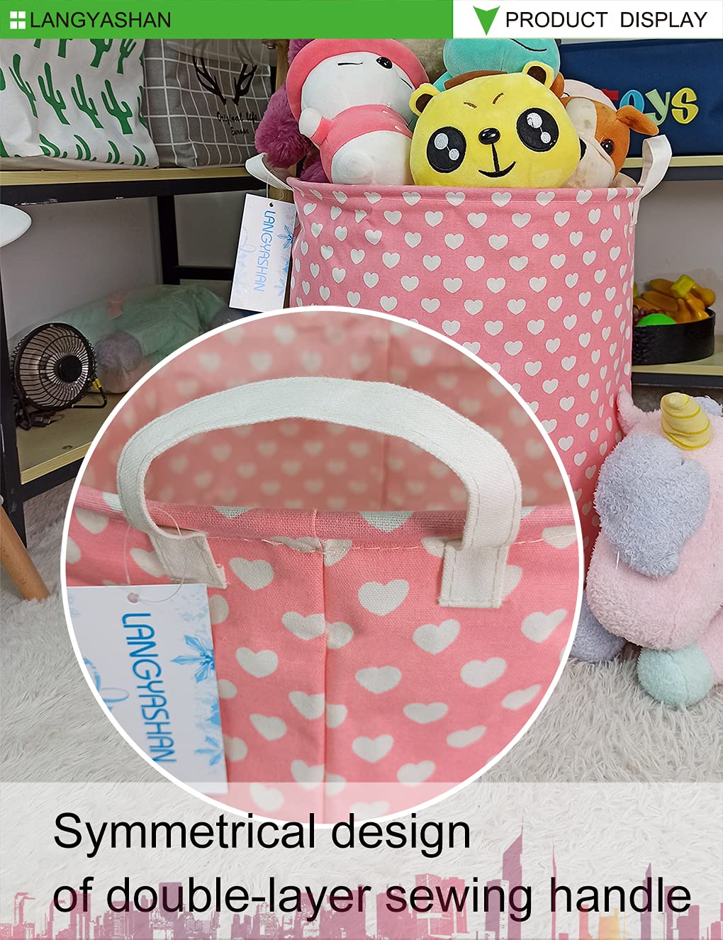 Collapsible Canvas Laundry Basket with Handles - Foldable Storage Bin for Clothes, Toys, and Organizing - Perfect for Nursery, Bedroom, and Kids Room - Pink Heart Design (Great for Laundry, Storage & Gift Giving)