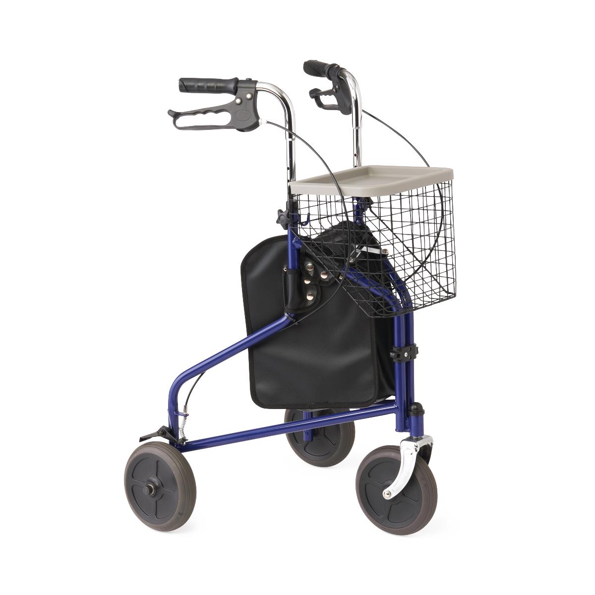Medline 3 Wheel Steel Rollator Walker for Seniors & Adults - Lightweight Mobility Aid with Hand Brakes & Padded Seat - Ideal for Indoor & Outdoor Use, Shopping, Travel & Daily Walking Support