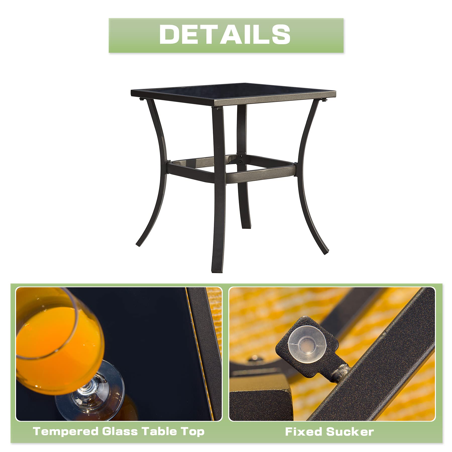 Domi Outdoor Living 3-Piece Rocking Bistro Set - Black Steel Wicker Rocking Chairs with Cushions & White Glass Top Coffee Table - Perfect for Patio, Garden, Porch, and Backyard Relaxation