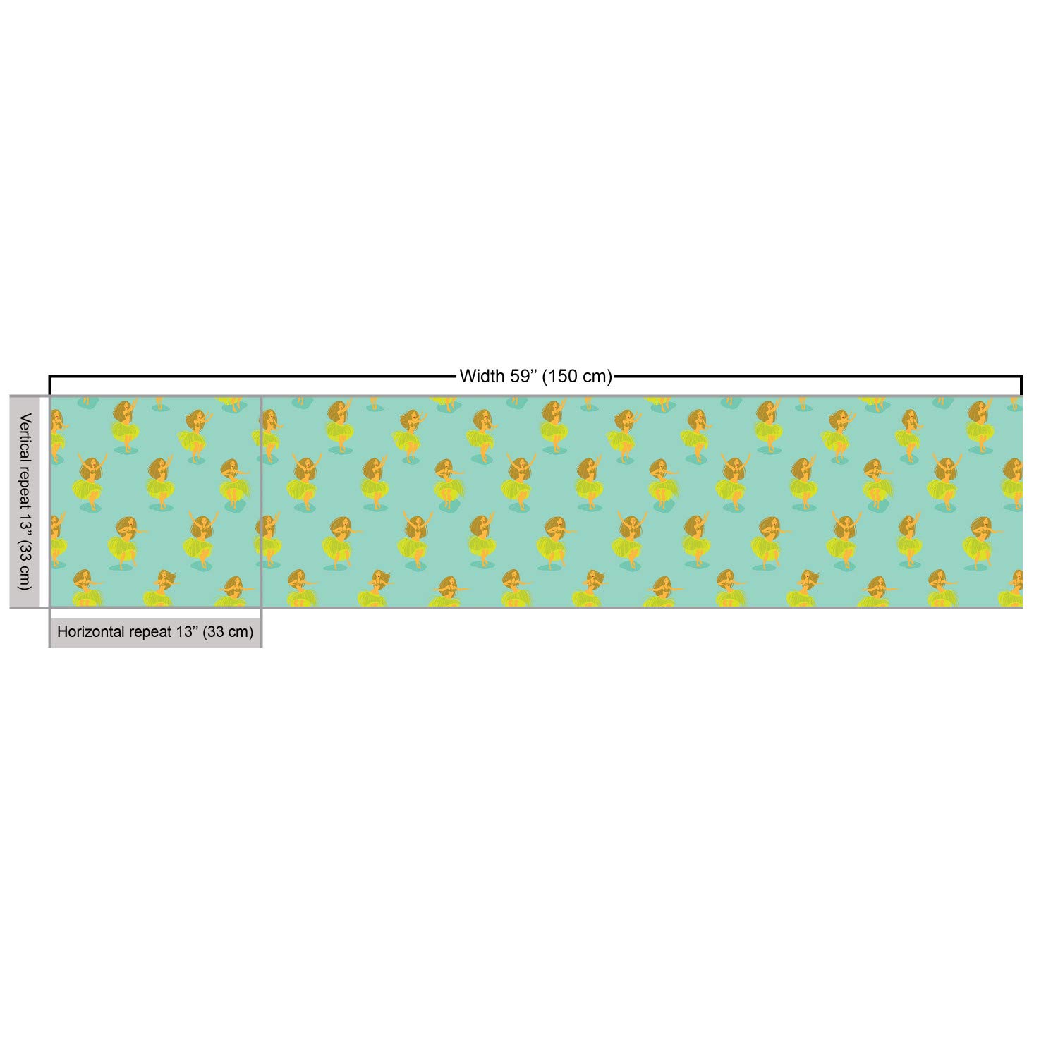 Ambesonne Hula Girl Fabric by The Yard - Polynesian Dancer Print, Exotic Tropical Culture Design for Upholstery, Curtains & Home Decor - 10 Yards Turquoise Apple Green - Perfect for Hawaiian-Themed Parties, Summer Decor & Tahiti Vacation Inspired Interiors