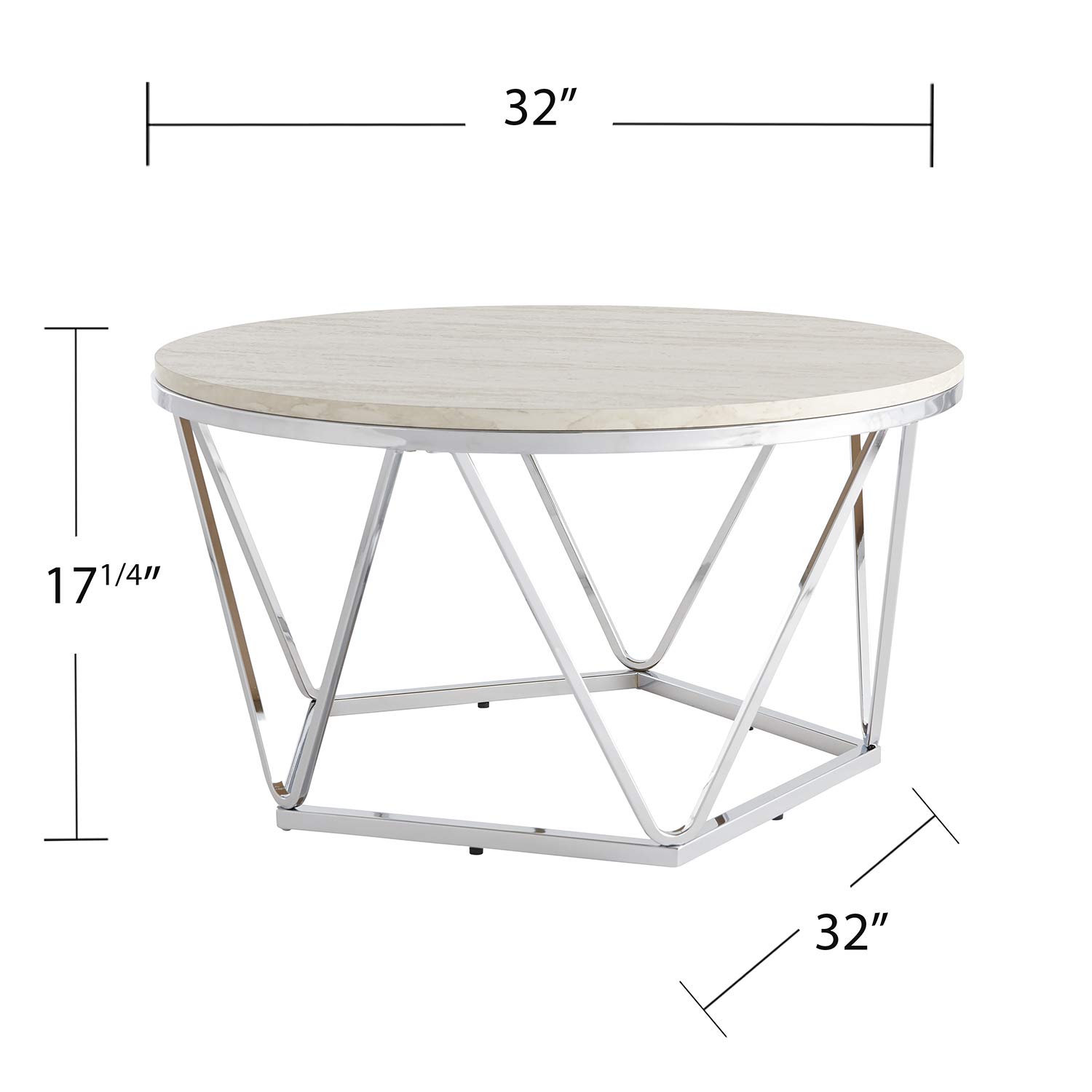 SEI Furniture Luna Cocktail Table - Silver Faux Travertine Coffee Table for Living Room, Patio & Lounge - Modern Side Table for Home Decor & Entertaining
