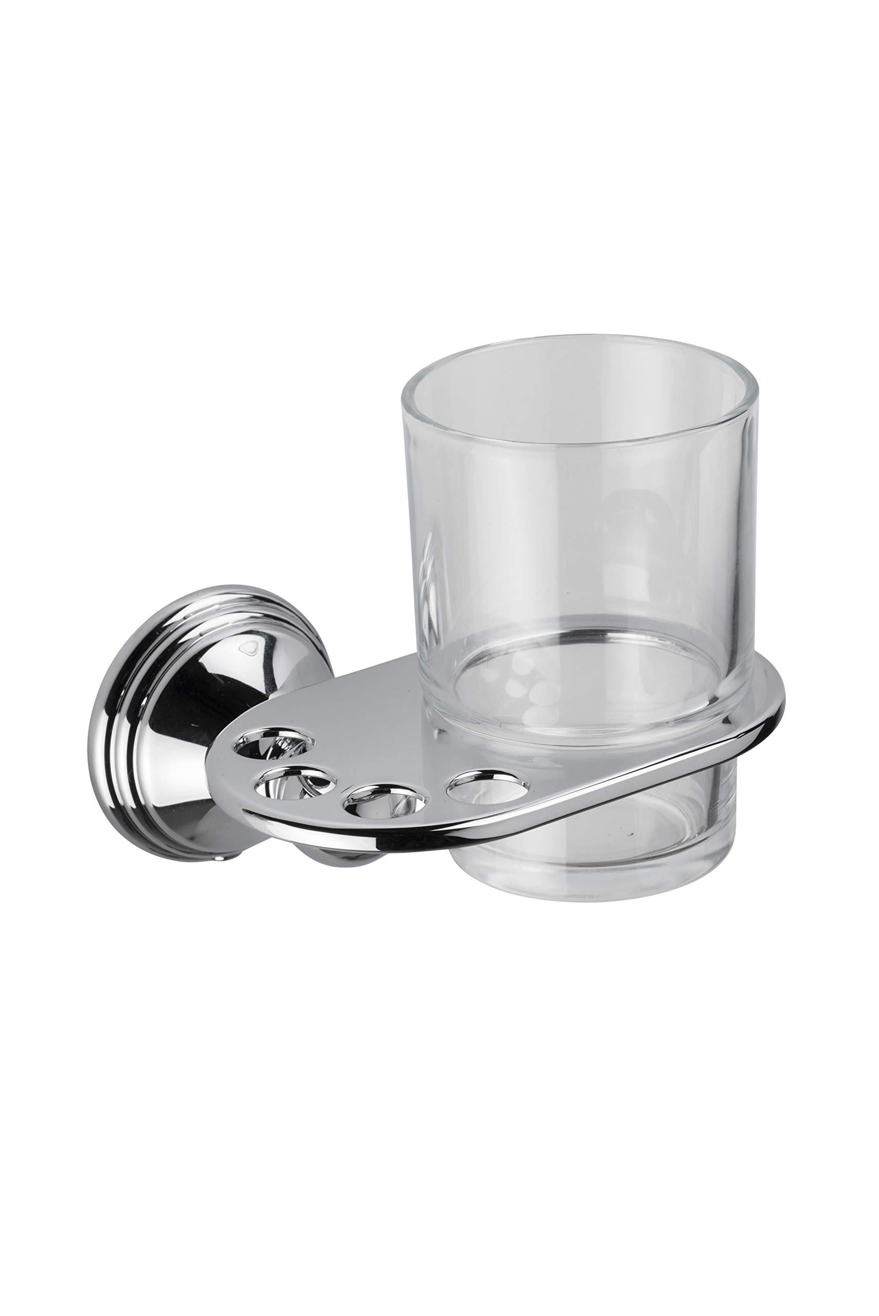Croydex Westminster Chrome & Glass Toothbrush Holder & Tumbler Stand - Bathroom Organizer for Countertop Storage | Perfect for Modern Homes & Guest Bathrooms