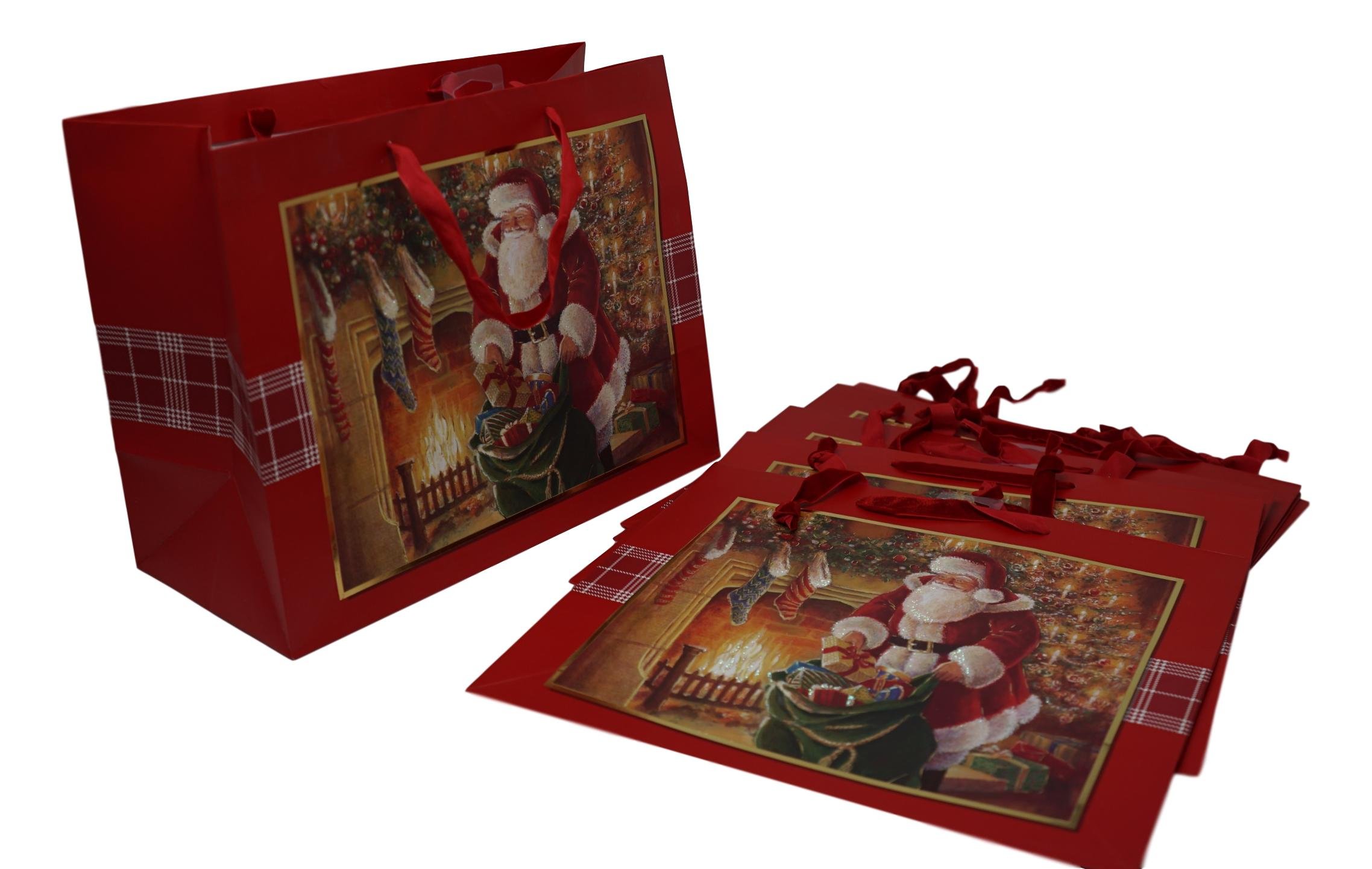 Christmas Gift Bags - Large Santa Claus Holiday Gift Bags Set of 6 (12.5x5.9x10 Inches) - Perfect for Christmas Party Favors, Stocking Stuffers & Holiday Gift Wrapping