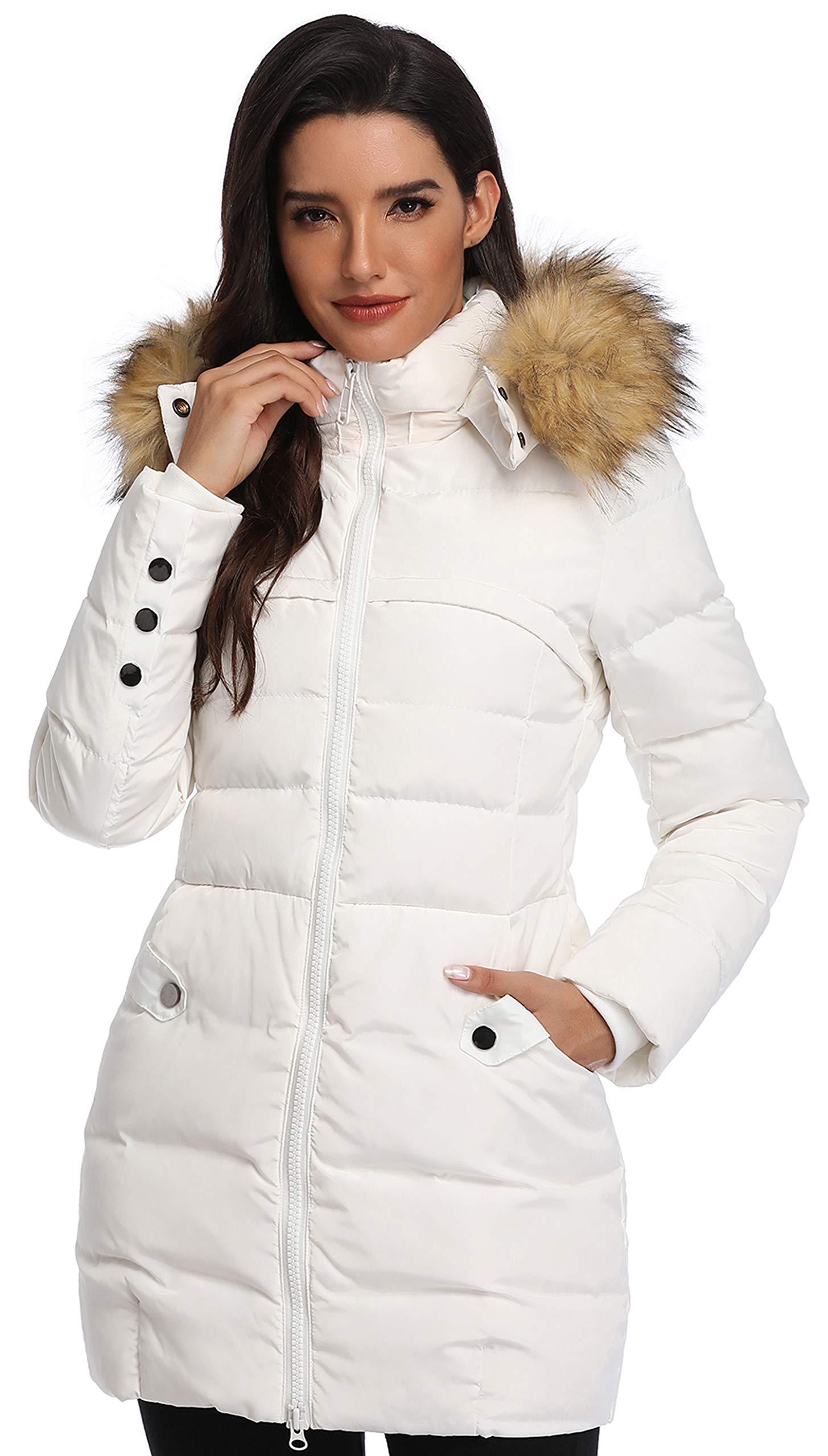 Epsion Women's Hooded Thickened Long Down Jacket - Winter Warm Puffer Coat with Fur Trim, Waterproof Windproof Parka for Extreme Cold Weather - Perfect for Snowboarding, Skiing & Outdoor Activities