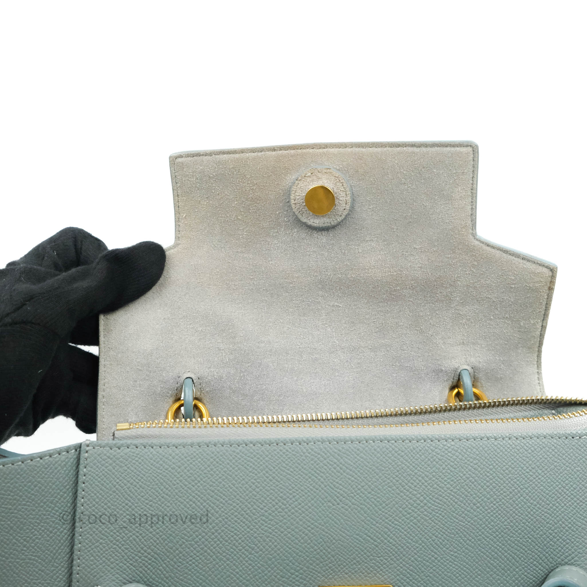 Celine Micro Belt Bag in Light Blue Grained Calfskin with Gold Hardware - Perfect for Everyday Use, Work & Special Occasions