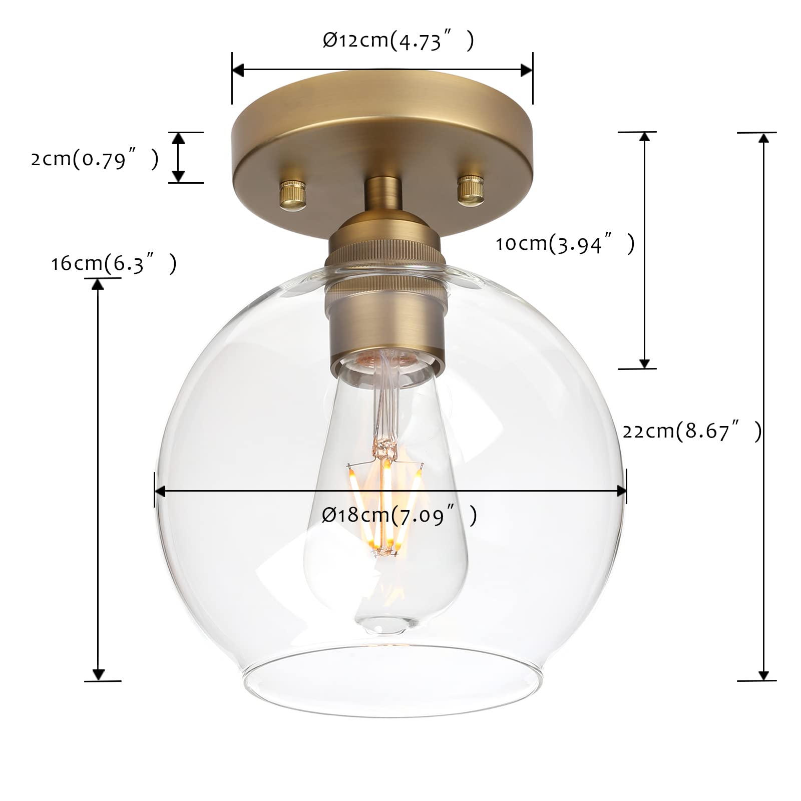 Pathson Globe Glass Flush Mount Ceiling Light - 1-Light Round Industrial Style Fixture for Hallway, Kitchen, Living Room, Bathroom & Bedroom | Perfect for Modern Homes, Apartments and Office Spaces