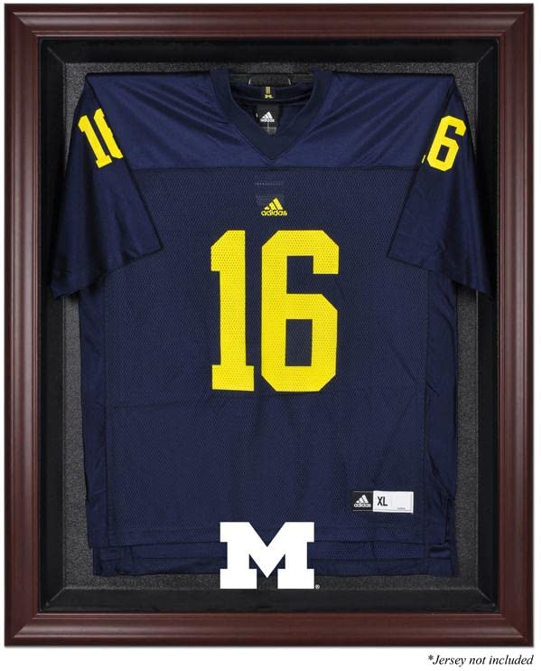 Michigan Wolverines Mahogany Framed Jersey Display Case - Premium College Football Jersey Shadow Box for Memorabilia & Collectibles - Perfect for Fan Cave, Man Cave, or Sports Room Decor