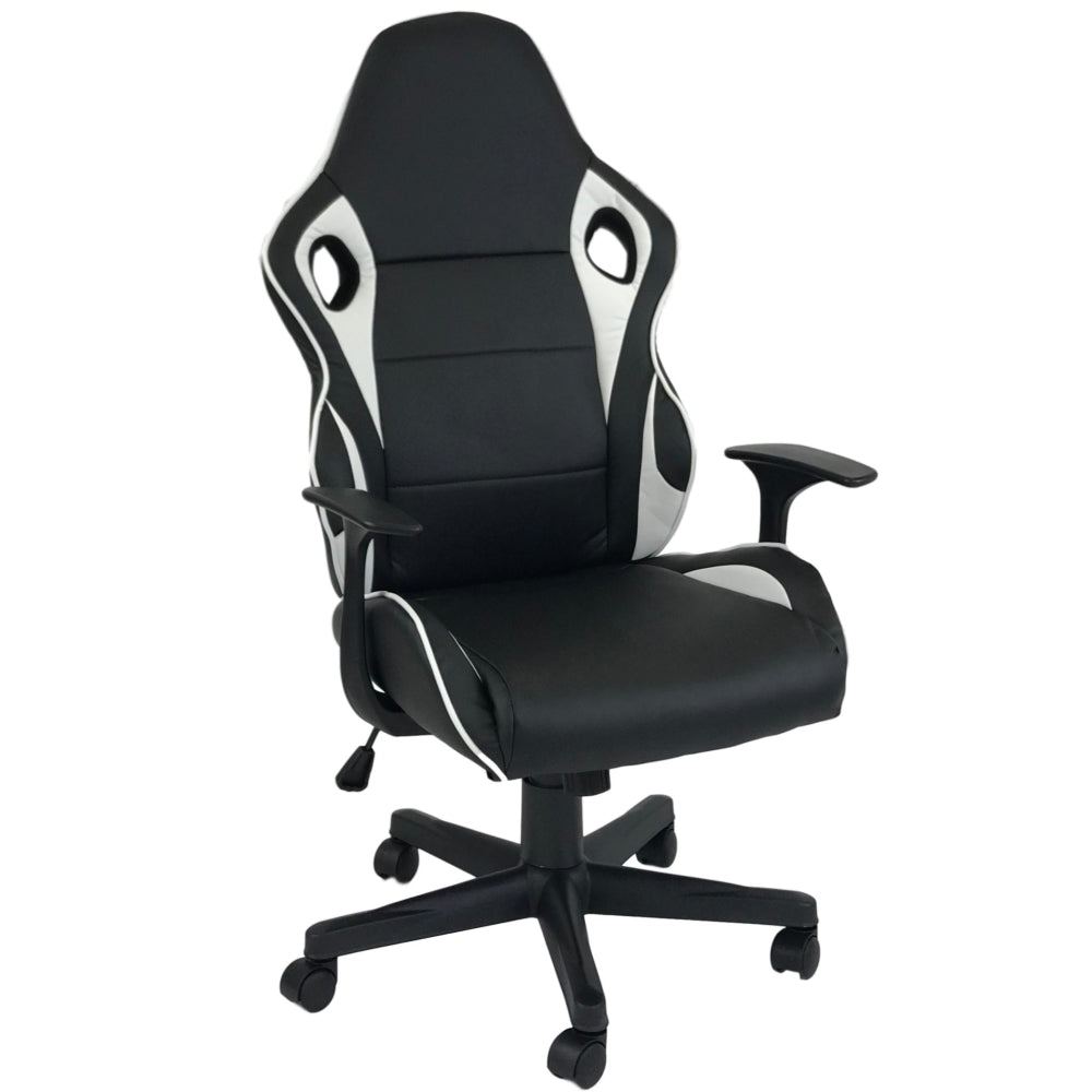 HAWK SERIES 1107 Ergonomic Gaming Chair - Black & White - High Back Racing Style with Lumbar Support - Perfect for PC, Console Gaming & Office Work