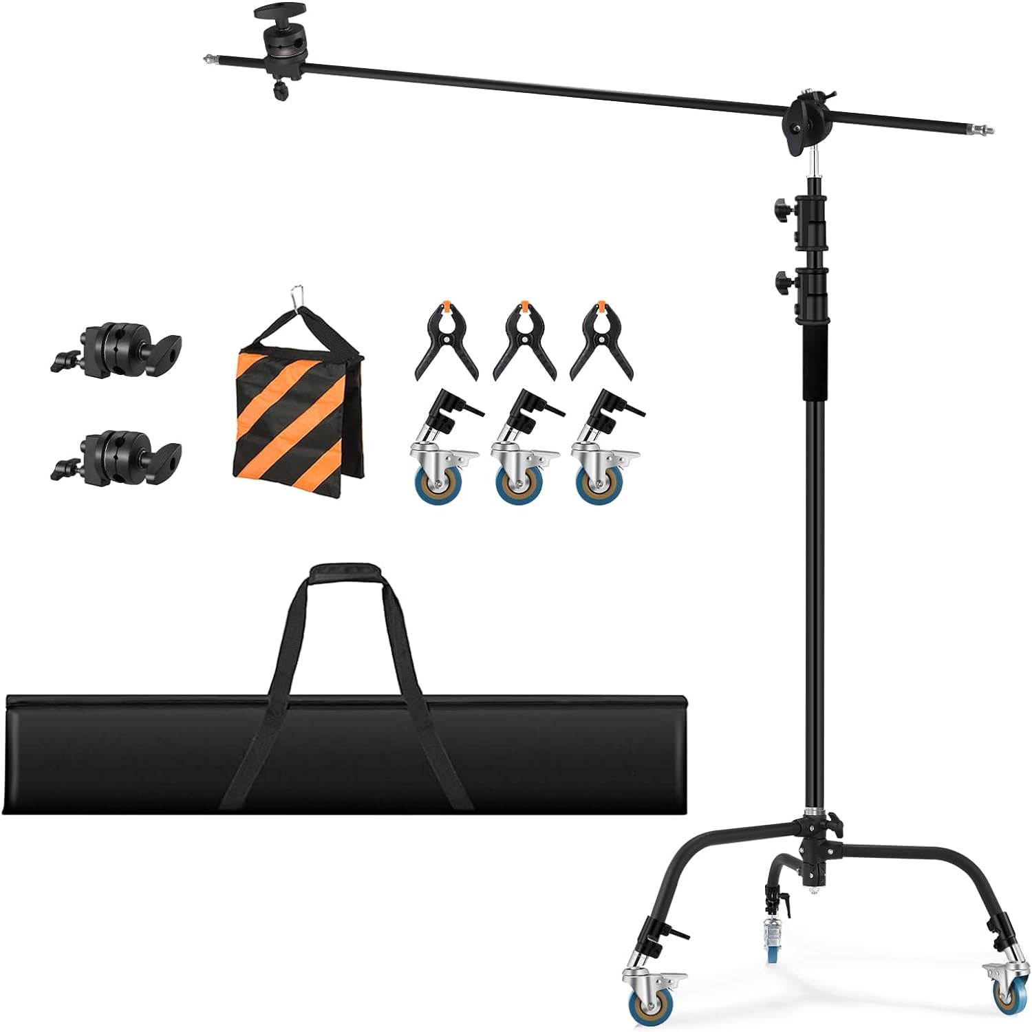 Heavy Duty C Stand 11.3ft/345cm All-Metal Adjustable Century Stand with 4.2ft/128cm Boom Arm & Wheels - Professional Photography Light Stand for Studio, Video Reflector, Umbrella, Softbox & Monolight - Perfect for Portrait, Product & Commercial Photography