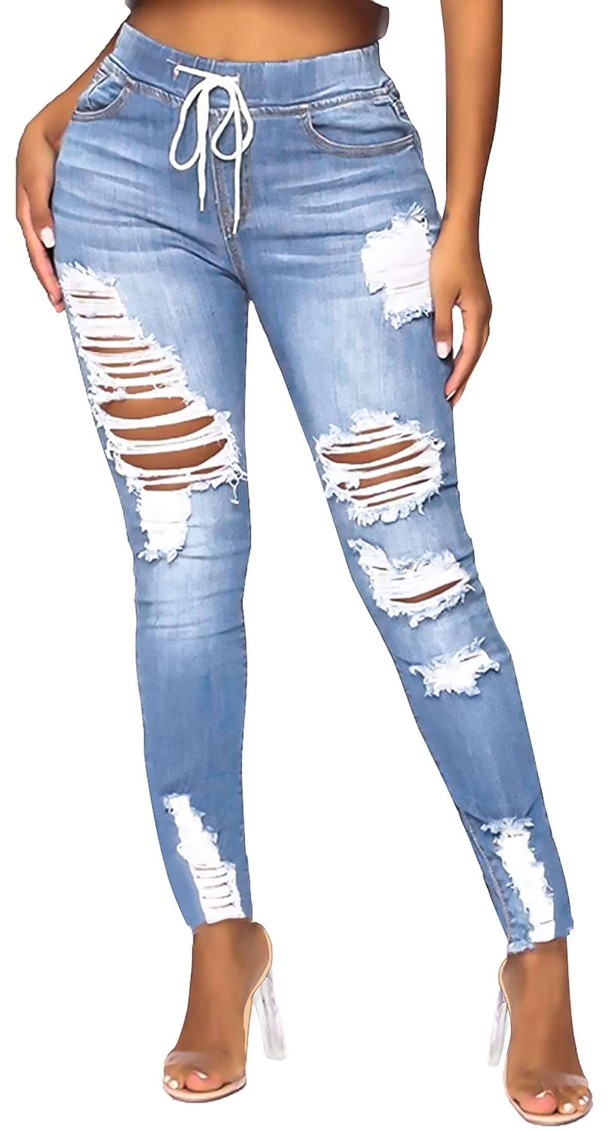 FairBeauty Women's Skinny Stretch Jeans - Frayed Raw Hem, Slim Fit Ripped Denim Pants for Casual Wear & Street Style | High Waist Stretchy Jeans for Women | Perfect for Everyday Outfits, Date Night & Shopping