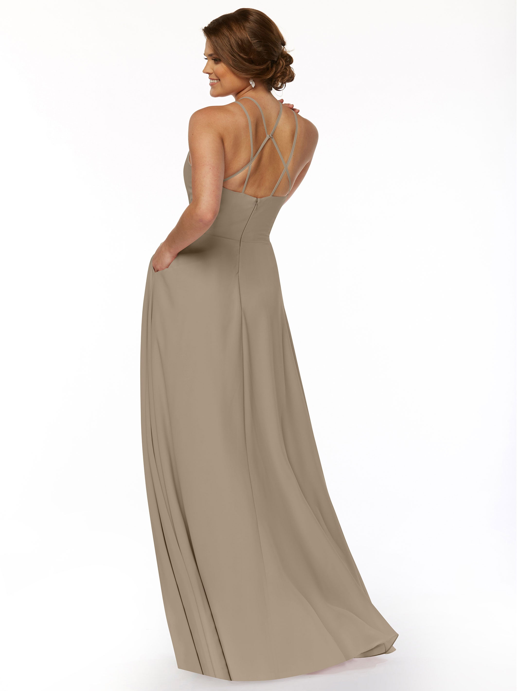 Elegant 83006 Stretch Chiffon A-Line Bridesmaid Dress with Halter Neckline - Perfect for Weddings, Formal Events & Special Occasions