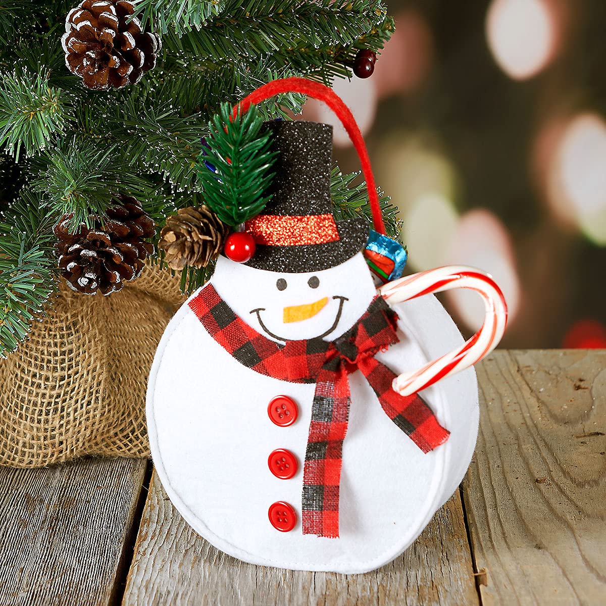 Snowman Joy Christmas Felt Treat Bags - Set of 5 Reusable Small Gift Favor Bags (5