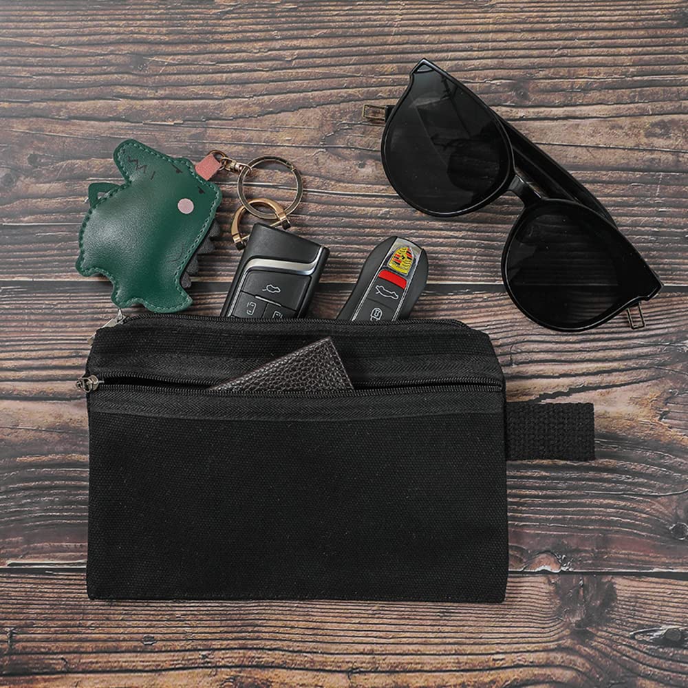 2 Pack 7 x 5 Inch Waterproof Zippered Organizer Bags - Dual Compartment Storage Pouch for Tools, Keys, Pens & Small Gadgets - Durable Cotton Canvas Travel Accessories for Office, Outdoor & Smartphone Organization (Black) - Perfect for Camping, Hiking & Daily Commute