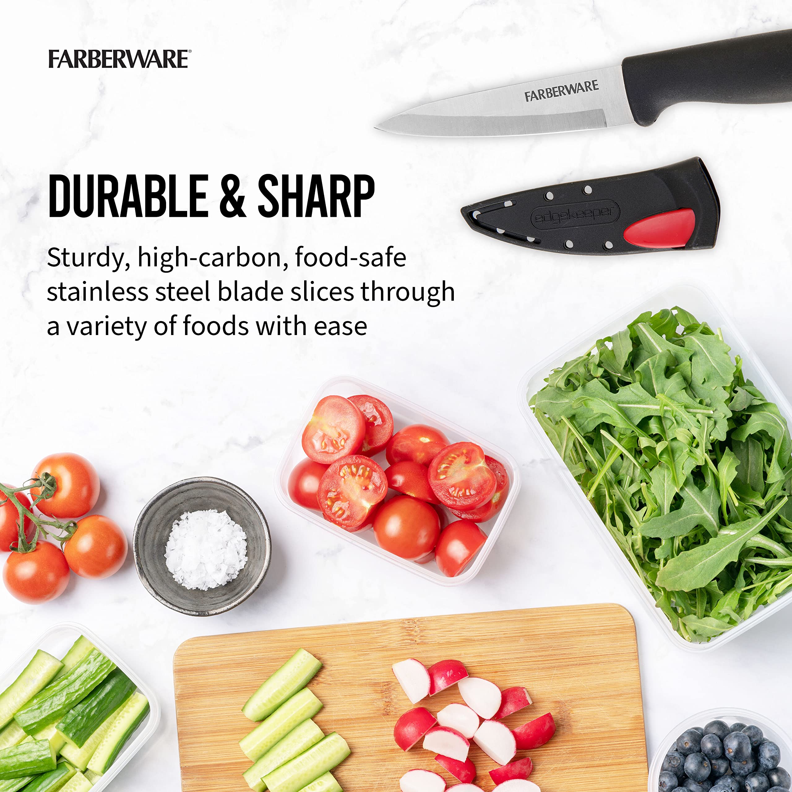 Farberware Edgekeeper 3.5-Inch Paring Knife - Self-Sharpening Blade Cover, High Carbon Stainless Steel Kitchen Knife with Ergonomic Handle - Razor Sharp Precision for Peeling, Slicing & Food Prep - Perfect for Fruits, Vegetables & Detailed Cutting Tasks