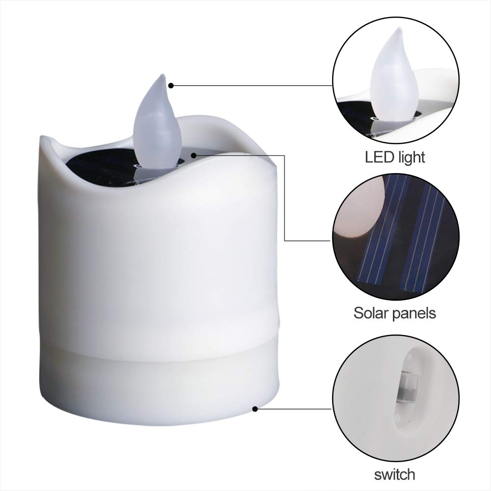 Solar Powered Flameless LED Candle Lights - 6 Pack Rechargeable Battery Operated Tea Wax Lamps for Wedding, Valentine's Day, Halloween & Christmas Decorations - Outdoor & Indoor Use for Parties, Home, Garden, Patio