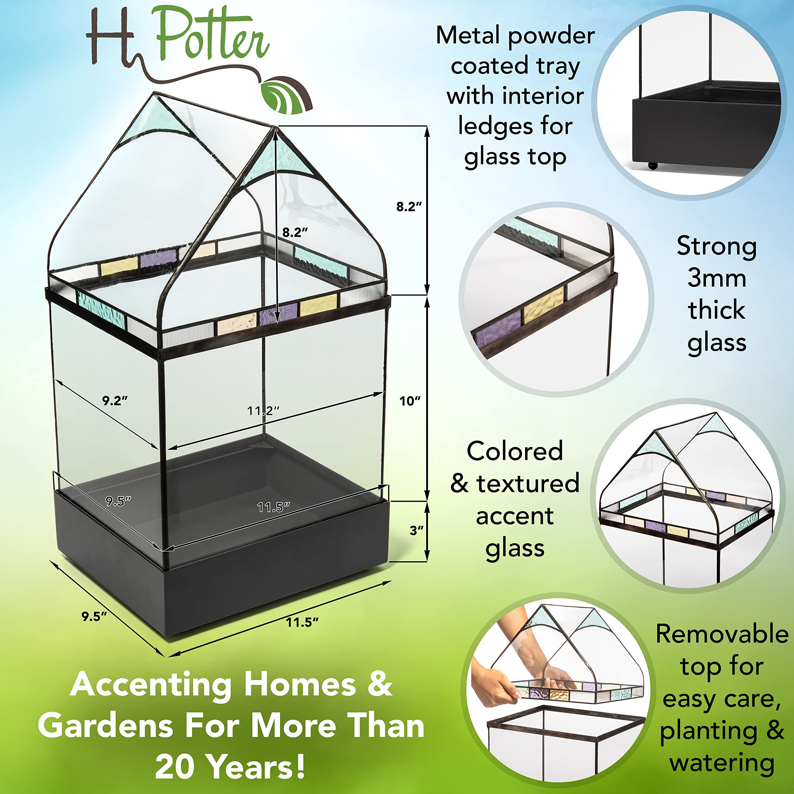 H Potter Large Glass Terrarium Wardian Case - Perfect for Indoor Plants, Succulents & Home Decor
