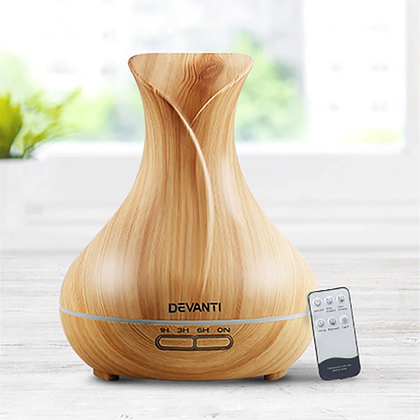 Devanti 400ml 4-in-1 Aroma Essential Oil Diffuser with Remote Control & Wood Grain Design - Perfect for Home, Office, Yoga, and Spa Relaxation
