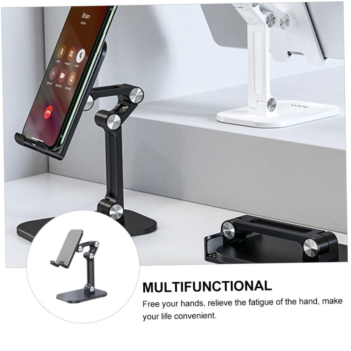Homoyoyo Heavy Duty Triple Anti-Slip Phone Stand - Universal Adjustable Holder for Smartphones & Tablets (6-13 inch) - Perfect for Office, Home Desk, Bedside & Car Use - Black