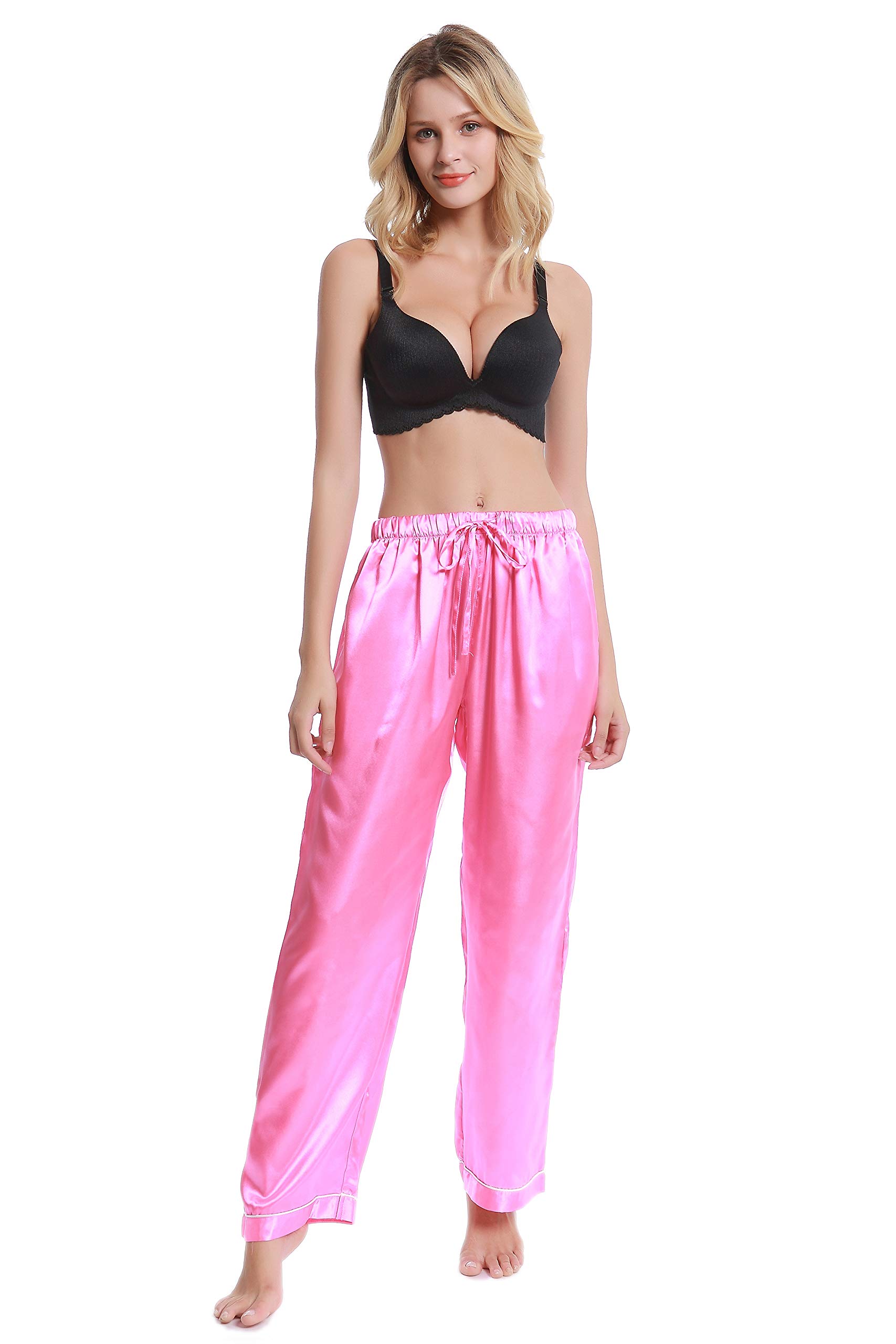 Lavenderi Women's Silk Satin Pajama Pants - Soft Long Sleep Pants with Adjustable Drawstring Waist for Comfortable Lounge & Nightwear