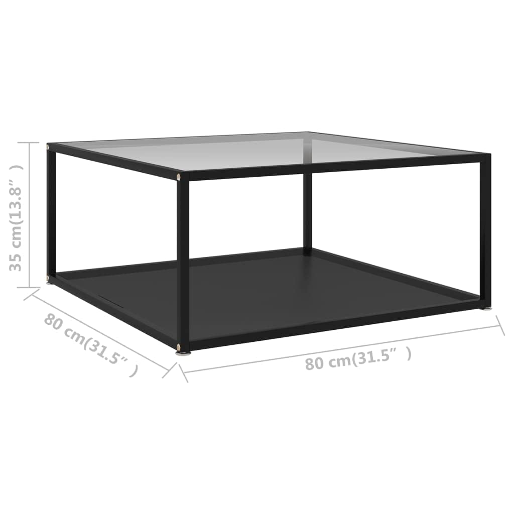 CHARMMA 322896 Modern Coffee Table - 80x80x35 cm Tempered Glass Top with Black Metal Frame | Transparent & Sleek Design for Living Room, Office or Lounge Decor