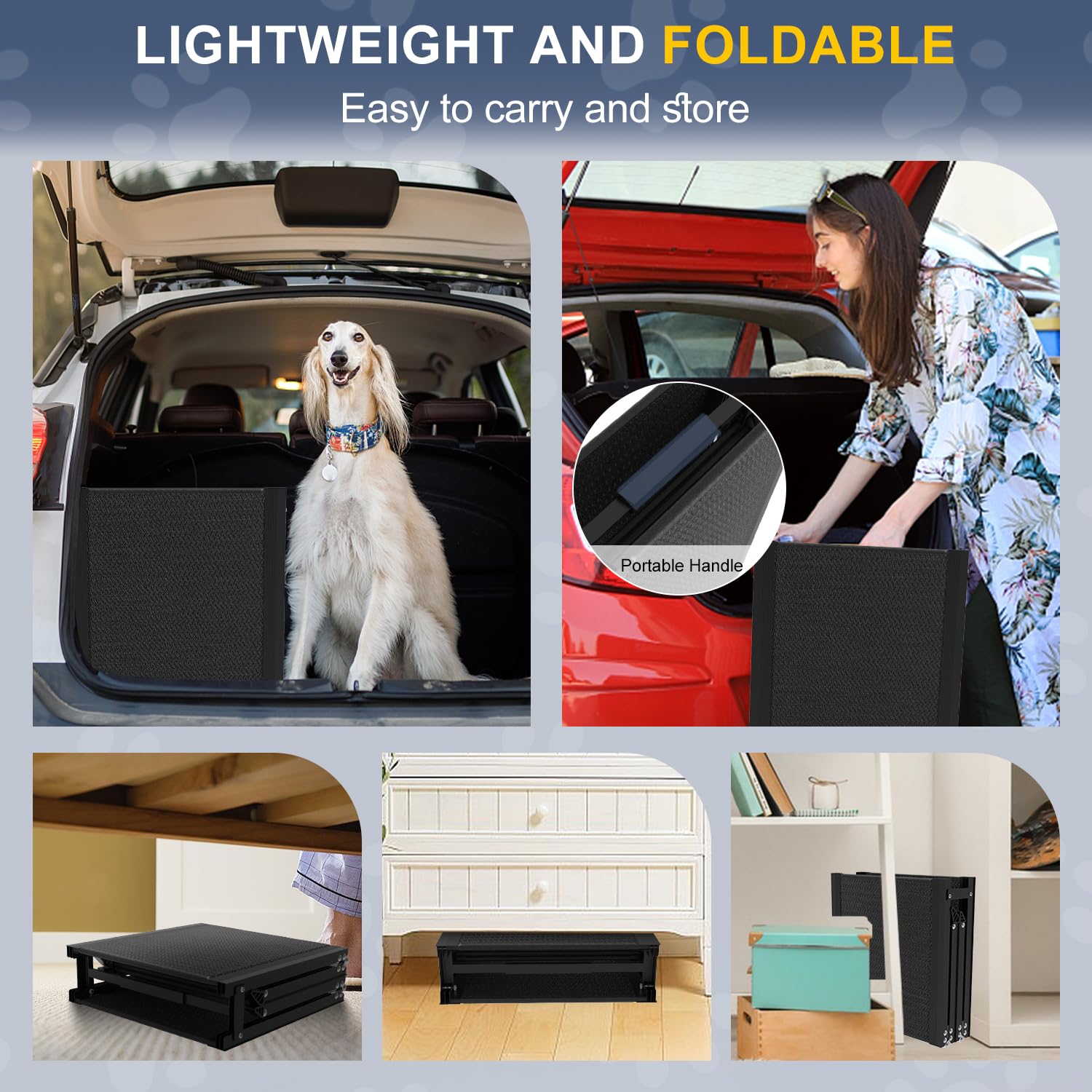 Foldable Aluminum Dog Ramp for Large Dogs - Non-Slip Pet Steps for Cars, Trucks & SUVs - Supports 240 lbs (67