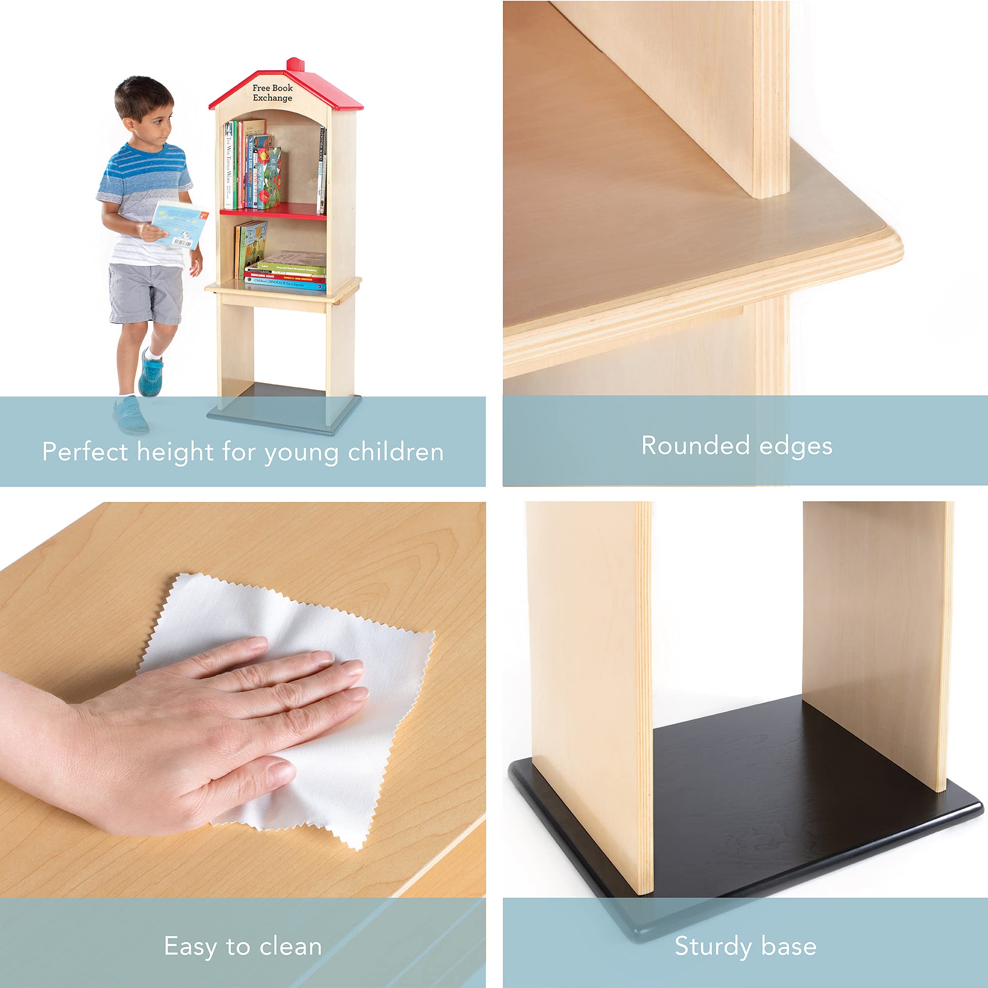 Guidecraft Free Library Exchange Book Stand - 3-Shelf Wooden Bookcase for Classroom & Home Storage | Perfect for School Libraries, Reading Corners & Kids' Rooms