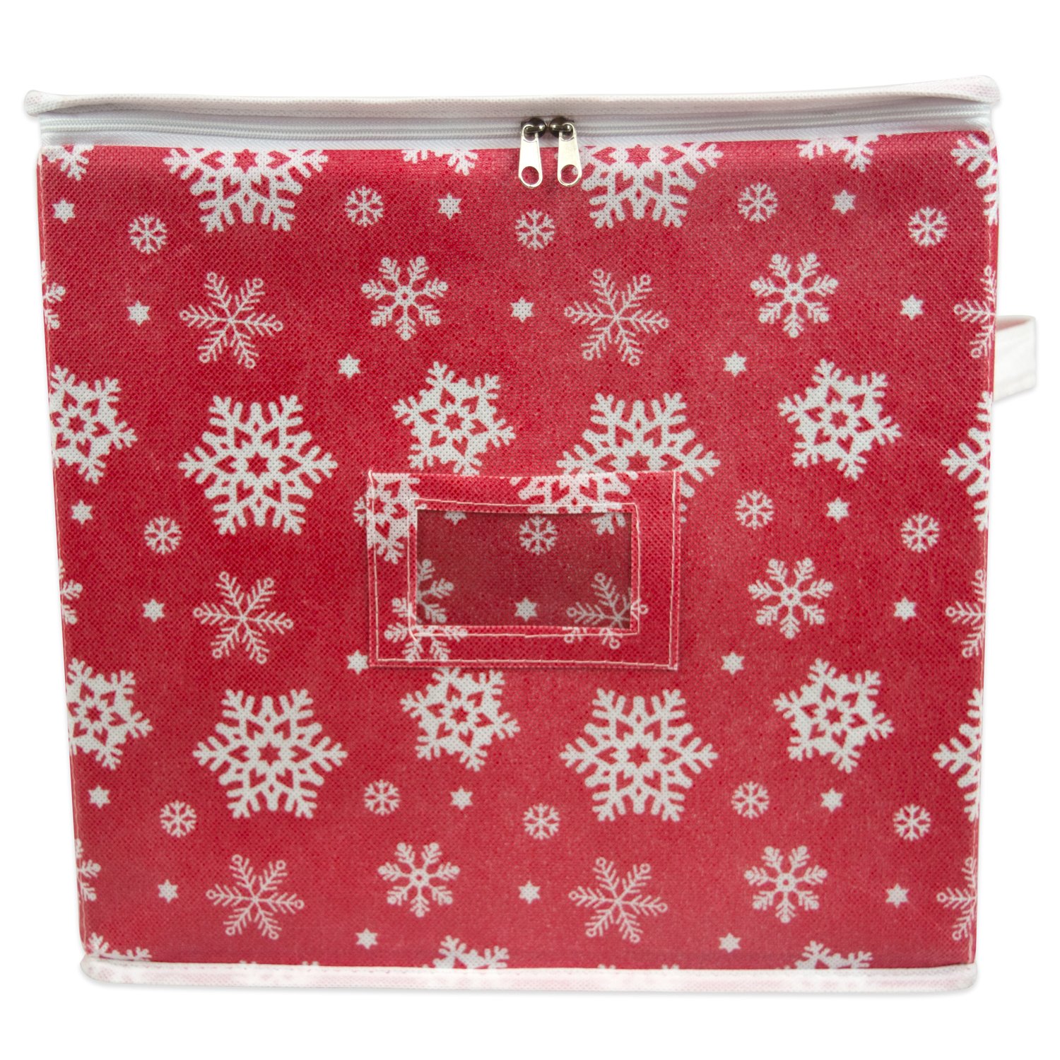 DII Christmas Ornament Storage Containers with Dividers & Zipper - 12x12x12 Inch Small Holiday Decoration Organizer Box for Xmas Tree Decorations (Snowflake Design) - Perfect for Seasonal Storage & Home Organization
