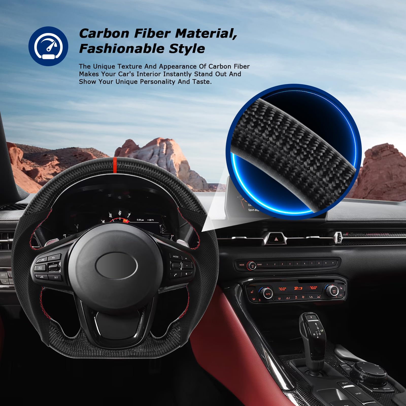 Premium Real Carbon Fiber D-Shaped Flat-Bottom Steering Wheel for 2019-2022 Toyota GR Supra - Nappa Perforated Leather Grip - Racing & Street Performance Upgrade