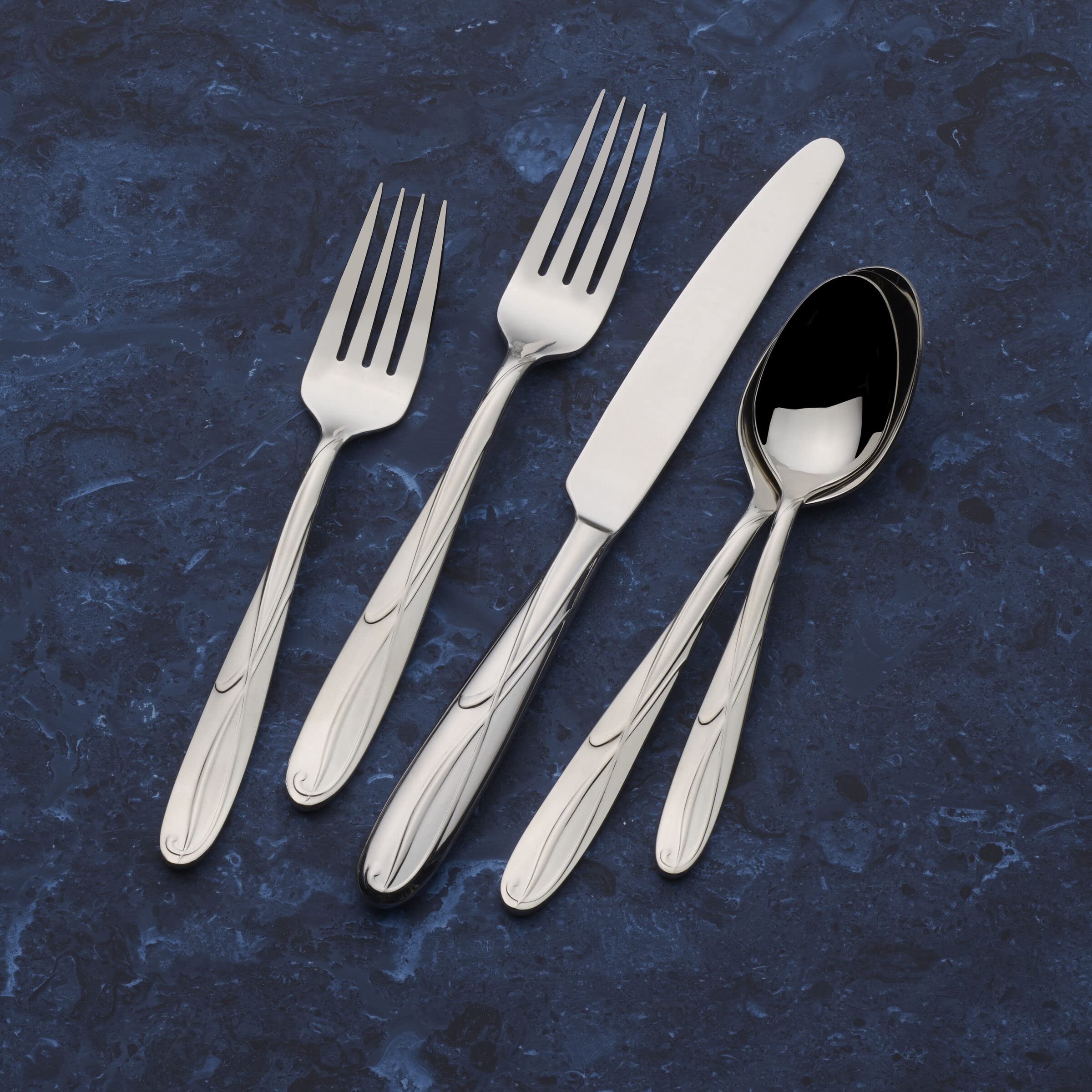 Mikasa Cocoa Blossom 65-Piece Flatware Set for 12 - 18/10 Stainless Steel Silverware with Serving Utensils - Elegant Dinnerware for Formal Dining, Weddings & Special Occasions