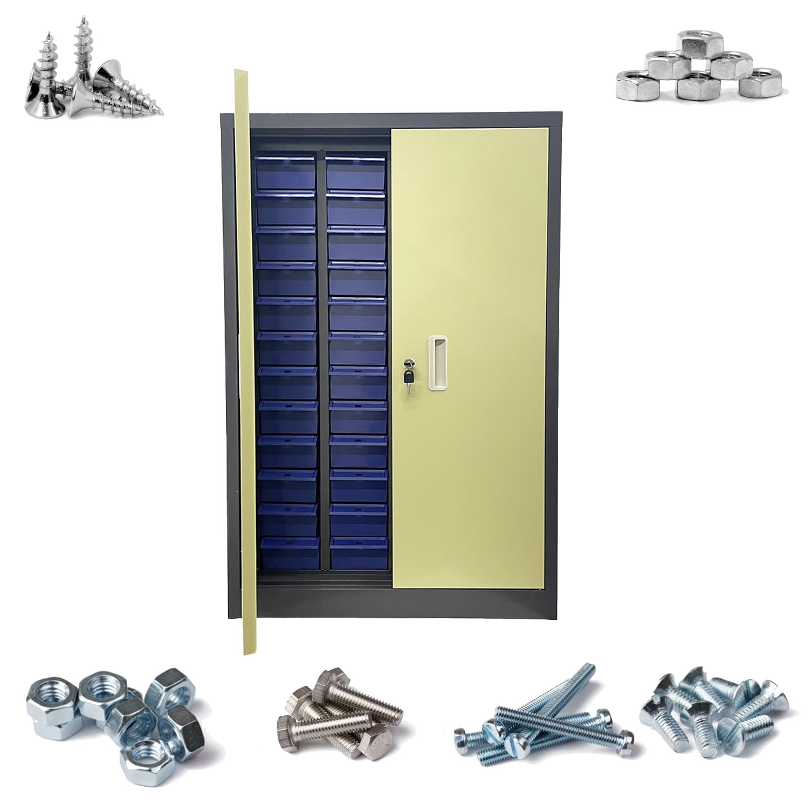48-Drawer Hardware Organizer Storage Cabinet with Doors - Medium Tool Storage Box for Parts & Accessories | Perfect for Workshops, Garages, and DIY Projects