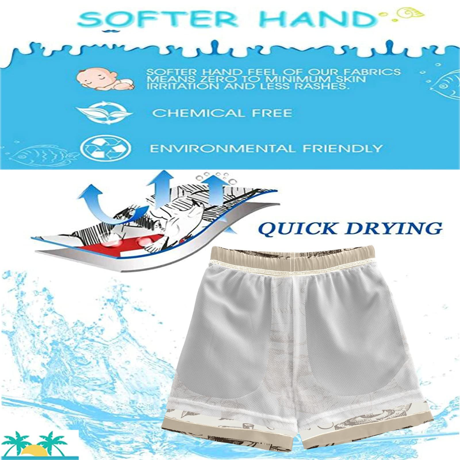 Visesunny Honey Retro Pattern Swim Trunks for Boys - Toddler Bathing Suits & Kids Swimwear | Perfect for Beach, Pool, and Summer Water Activities