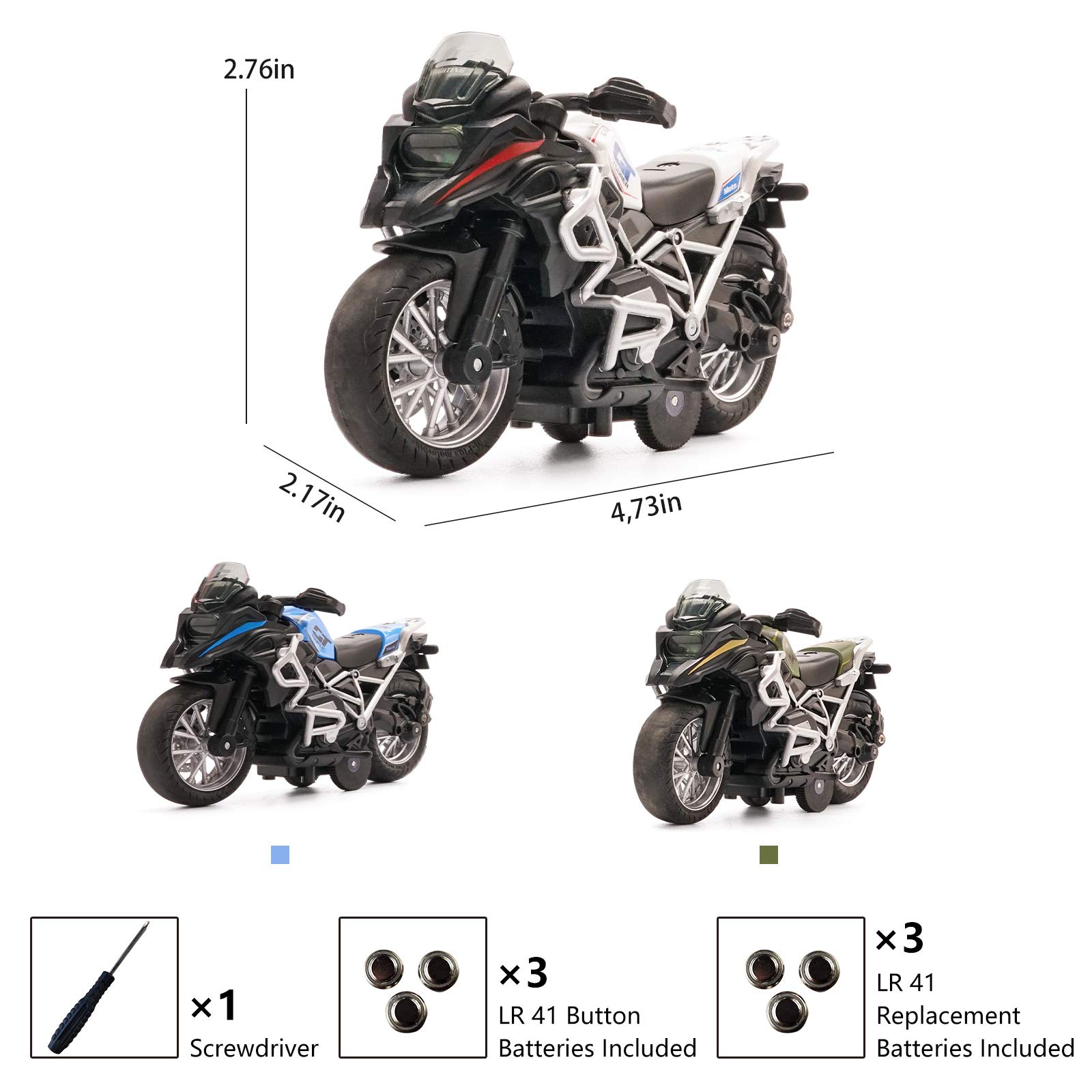 Pull Back Diecast Motorcycle Toy with Sound & Light - Realistic Ride-On Toy for Boys Ages 3-9 | White Motorcycle Model for Kids' Pretend Play & Collection