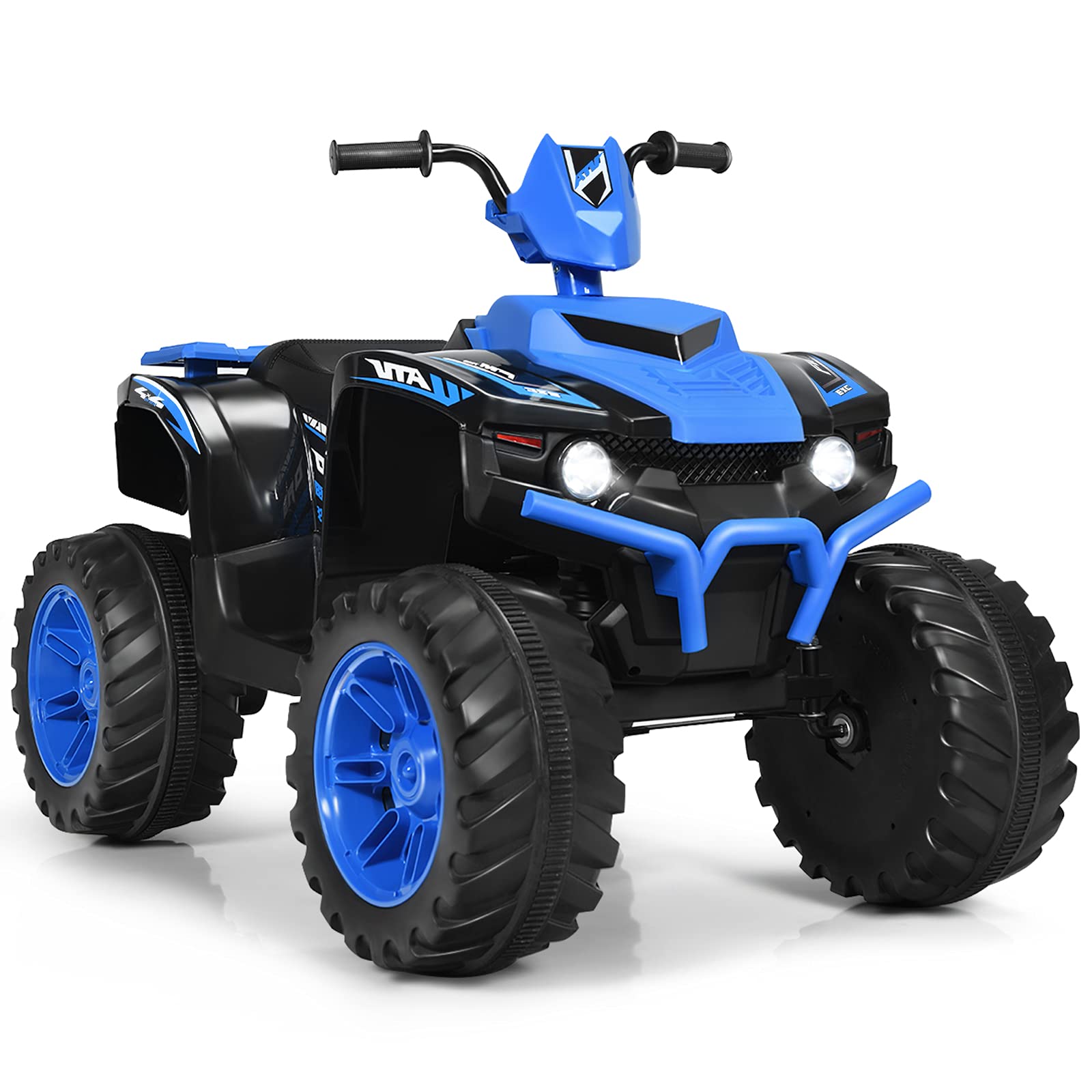 HONEY JOY 12V Kids Electric Ride On ATV Quad - 4-Wheeler Battery Powered Toddler Toy with 2 Speeds, LED Headlights, Slow Start, Horn & Music - Blue Off-Road Vehicle for Boys & Girls - Perfect for Indoor Playrooms & Outdoor Backyard Adventures