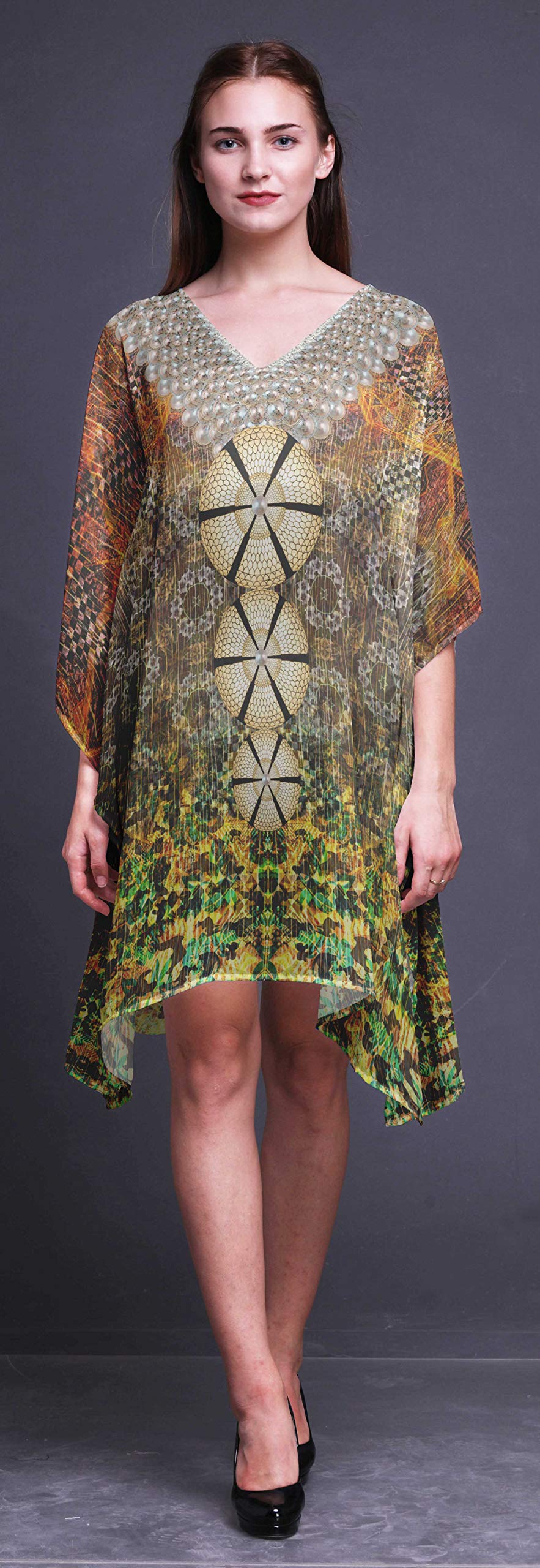 Women's Beach Kaftan Cover Up - Flowy Midi Dress & Bikini Short Caftan for Summer Vacations, Pool Parties, and Resort Wear