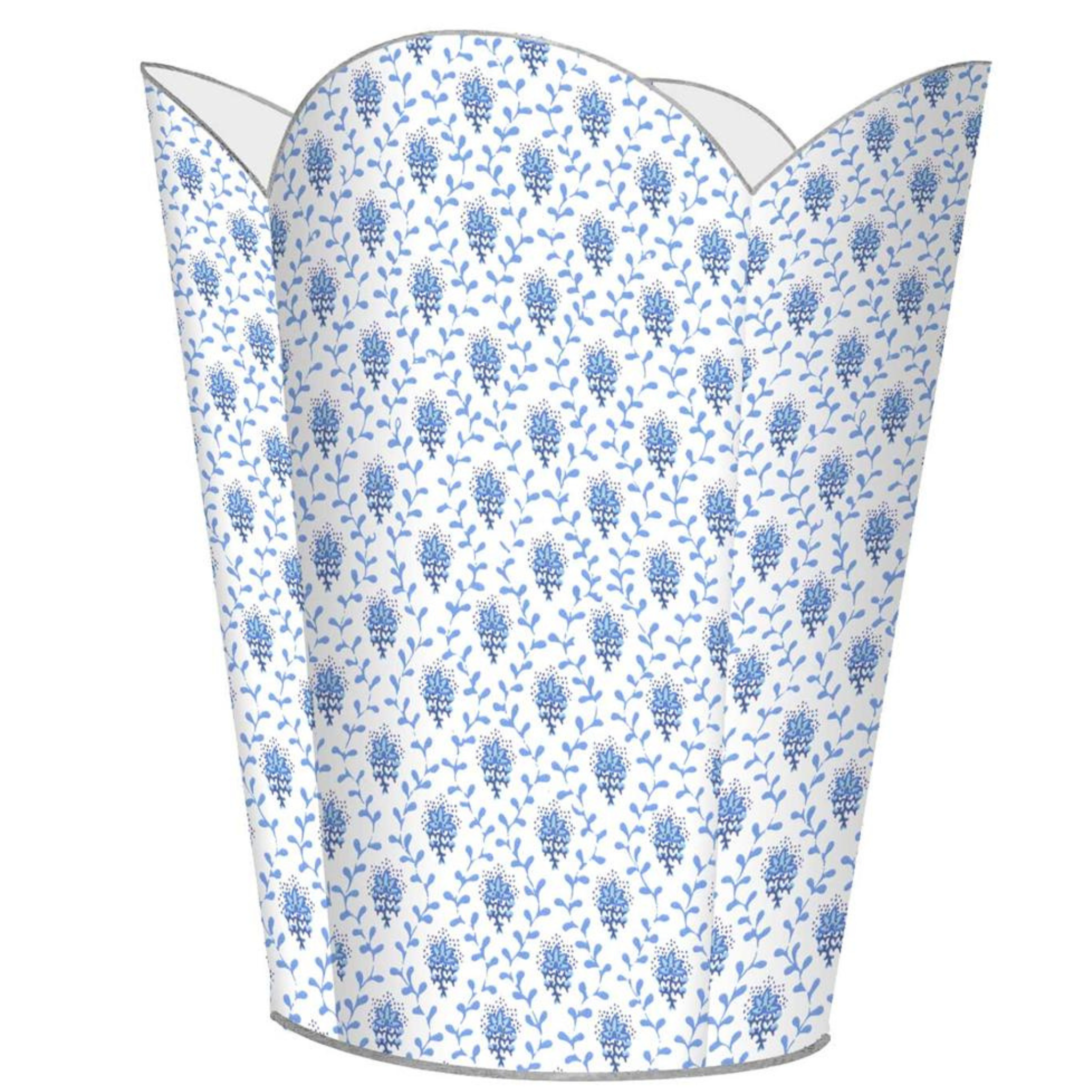 Blue Provincial Print Wastebasket with Optional Tissue Box Cover - Stylish Trash Can for Bathroom, Bedroom & Office Decor
