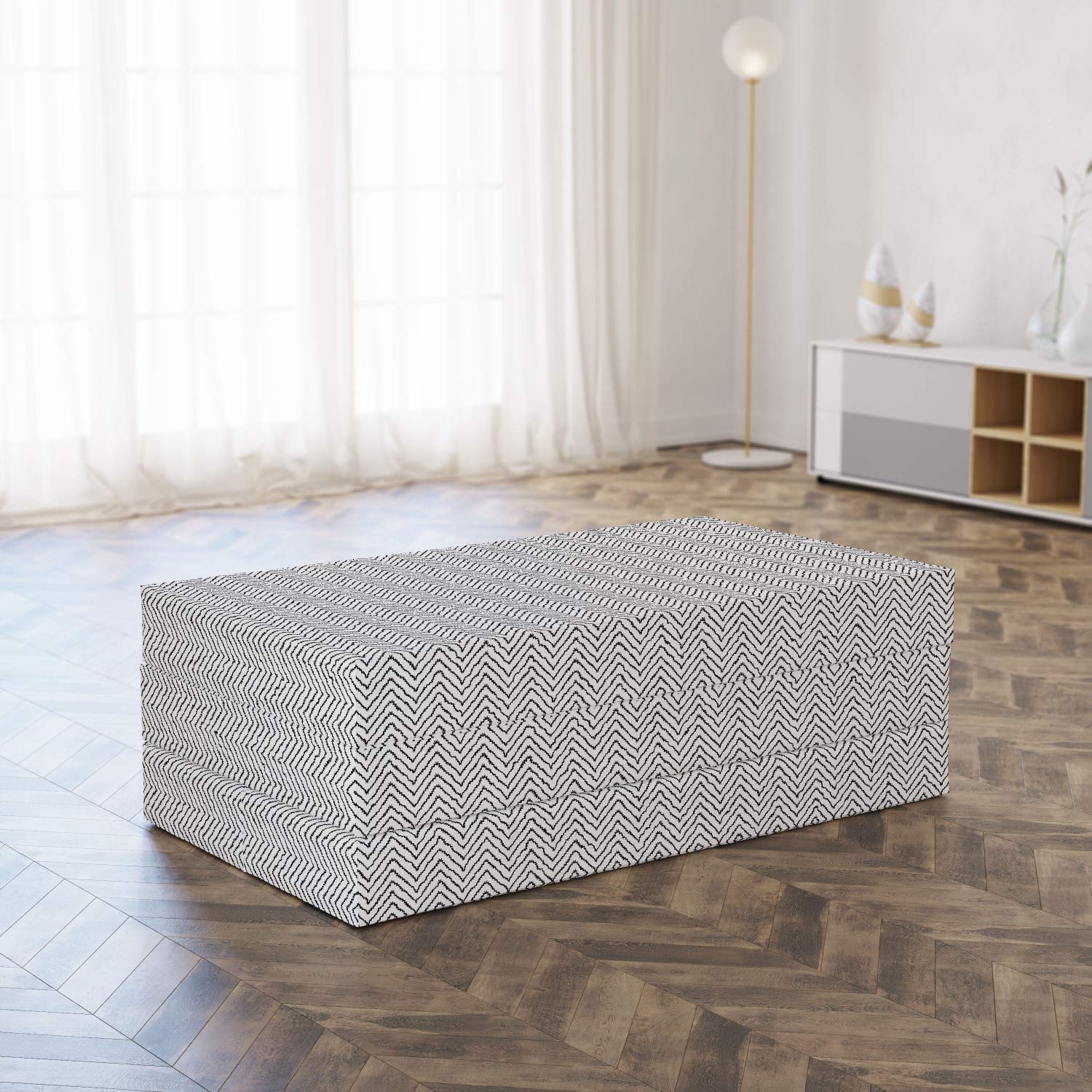Ambesonne Modern Foldable Mattress - Black and White Zig Zag Triangle Print, 78.7