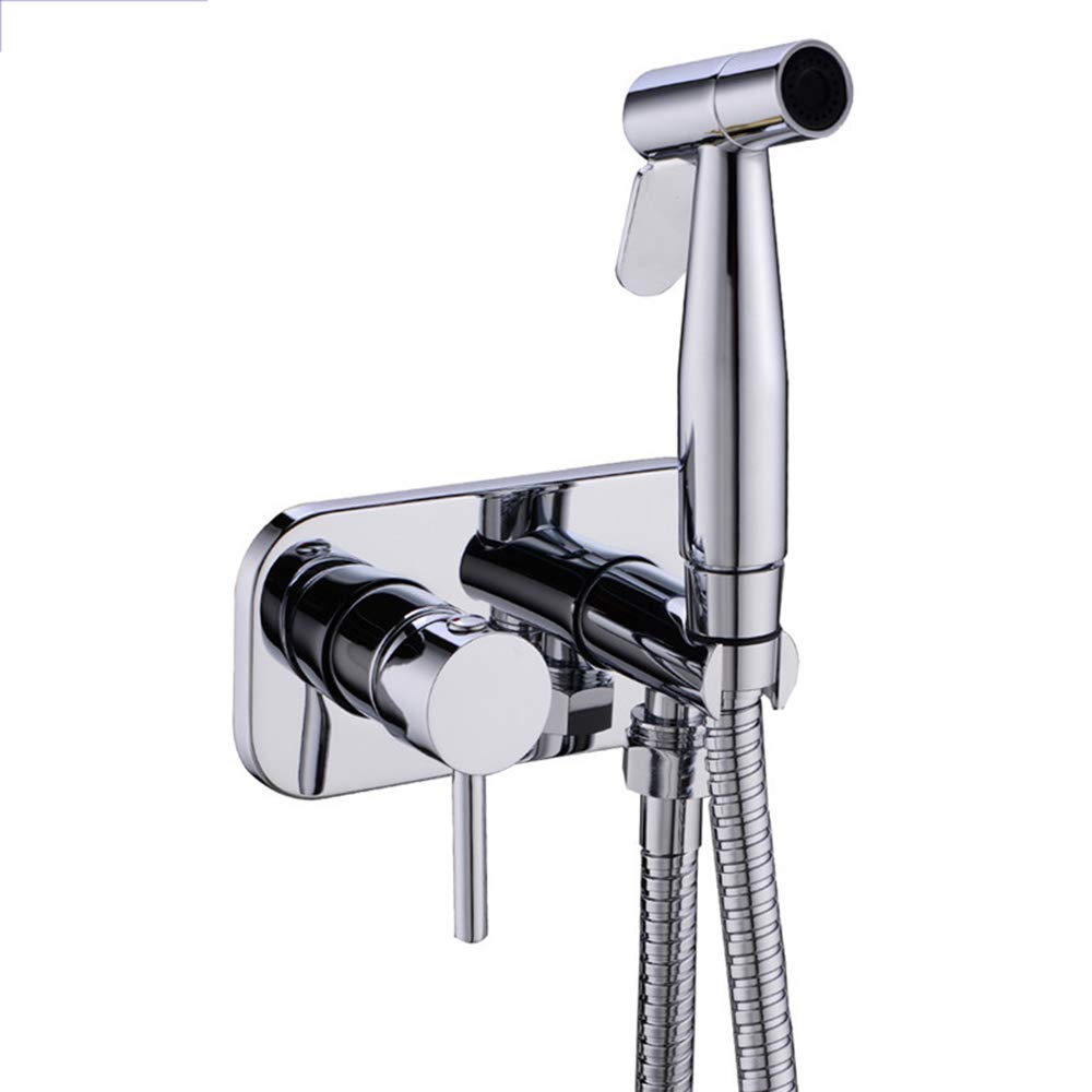 Brass Bidet Sprayer with Hot & Cold Water - Portable Cloth Diaper Washer & Shower Sprayer Set - Wall Mounted Single Handle Bathroom Bidet Tap for Personal Hygiene & Floor Cleaning - Brushed Nickel Finish - Perfect for Toilet Hygiene, Baby Care & Household Cleaning