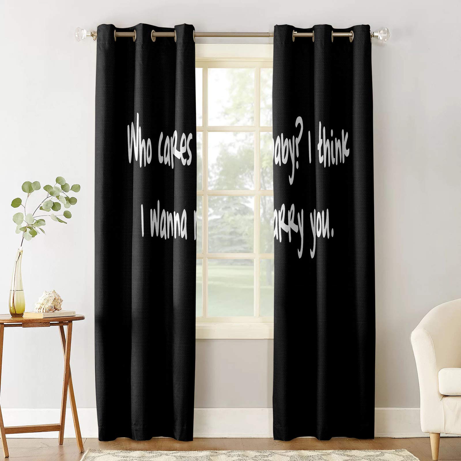 COLORSUM 2-Panel Blackout Curtains - Thermal Insulated Room Darkening Window Drapes with Grommet Top for Bedroom, Nursery & Home Decor (Black/White Text Design) - Perfect for Light Blocking, Temperature Control & Wall Decoration
