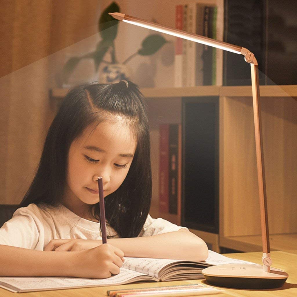JYYBN LED Desk Lamp with Eye Protection, Foldable & Rechargeable Study Light for Students, Kids Reading Lamp, Bedside Night Light (B-Plug Power Cord) - Perfect for Homework, Office Work & Bedtime Reading