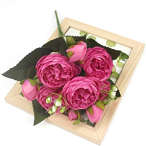 1 Bundle Silk Peony Bouquet - Artificial Blue Roses for Home Decor, Wedding Centerpieces, Party Decorations, Scrapbooking & DIY Crafts - Fake Flowers for Table Arrangements, Gift Wrapping & Photo Backdrops