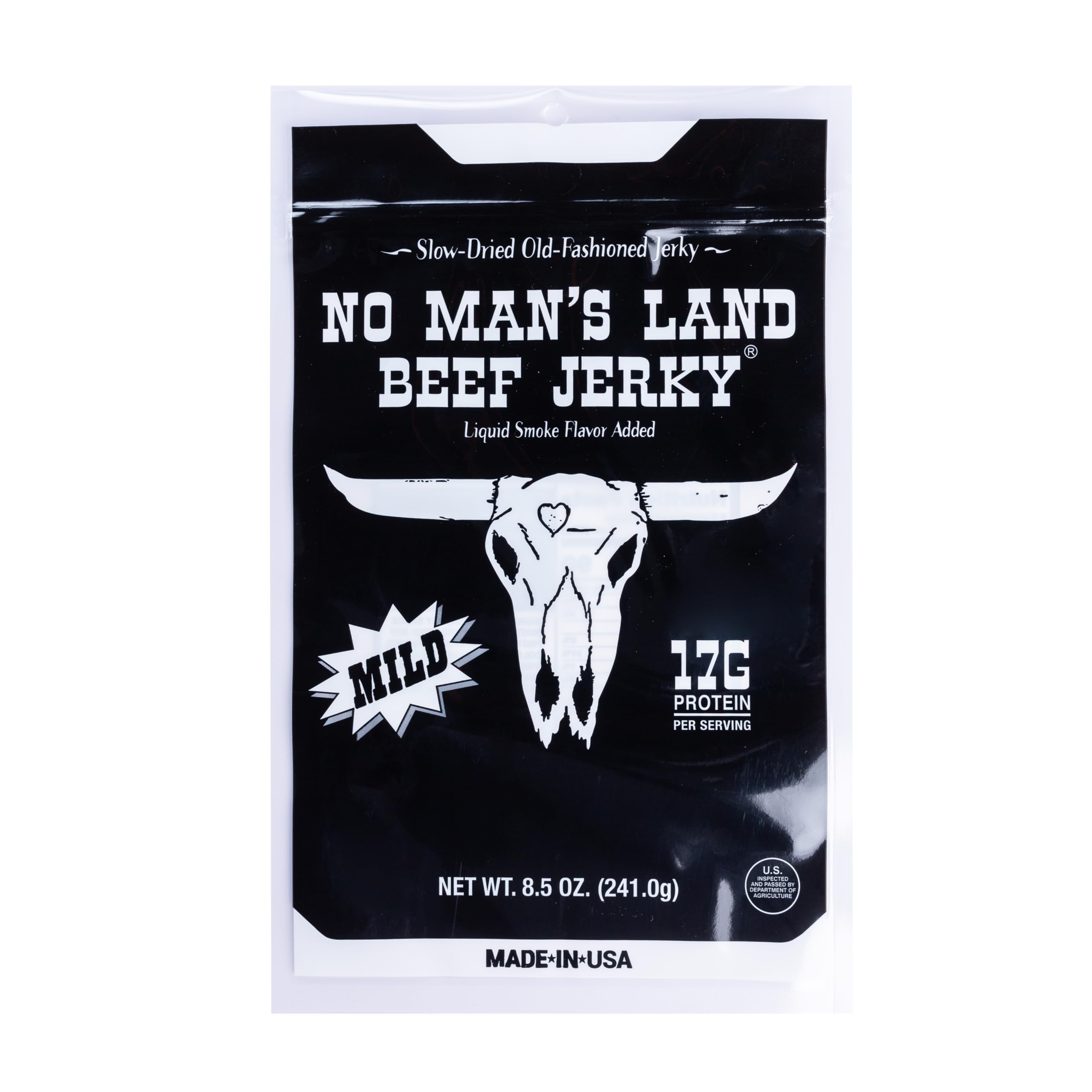 No Man’s Land Beef Jerky - Low Calorie, Low Carb, High Protein Beef Snack - Mild Flavor 8.5oz (Pack of 1) | Perfect for Keto Diet, Gym Workout & Outdoor Adventures