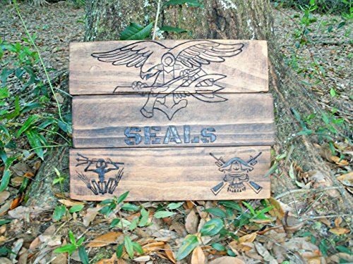 Handmade Navy SEALs Wood Wall Art Decor - Pyrography Wood Burned Military Home Decor - US Navy Pallet Wall Art for Living Room, Bedroom & Office