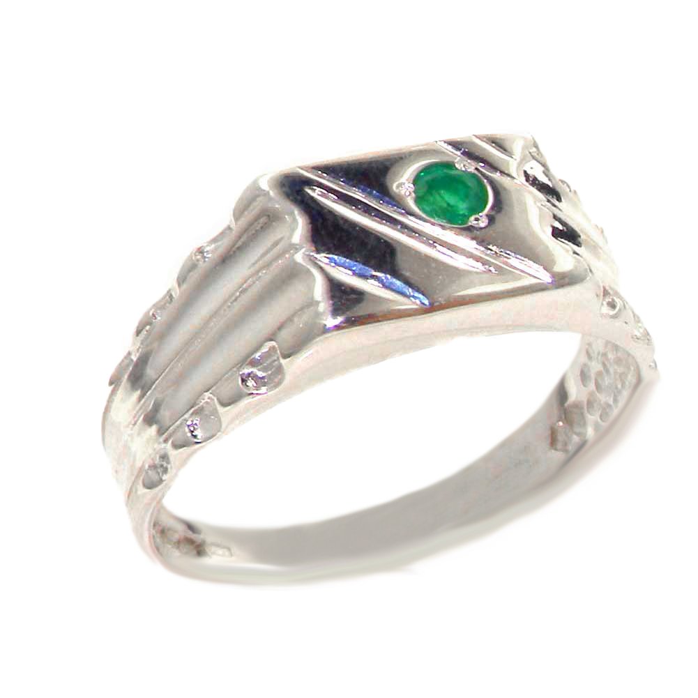 925 Sterling Silver Genuine Emerald Men's Signet Ring - Anniversary Gift for Him, Wedding Band, Birthday Present, Luxury Jewelry for Special Occasions