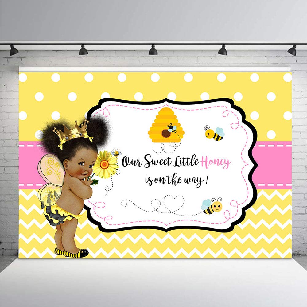 7x5ft Sweet Little Honey Bee Baby Shower Backdrop - Yellow Polka Dot Wave Bee-Day Party Decor for Girl, Pink Princess Photography Background Banner | Perfect for Birthday Parties, Baby Showers & Photo Shoots