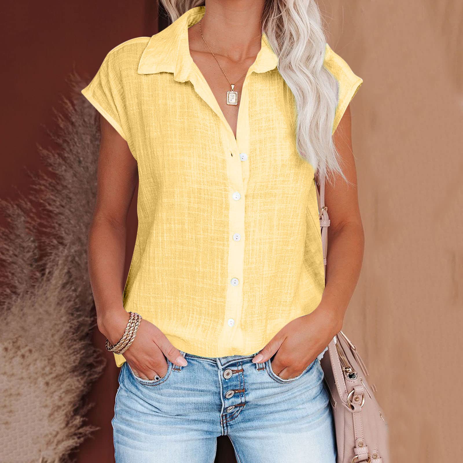 Trendy Women's Summer Tops 2024 - Breathable Cotton Linen Short Sleeve Blouses, Casual & Dressy Loose Fit T-Shirts for Work, Travel & Everyday Wear